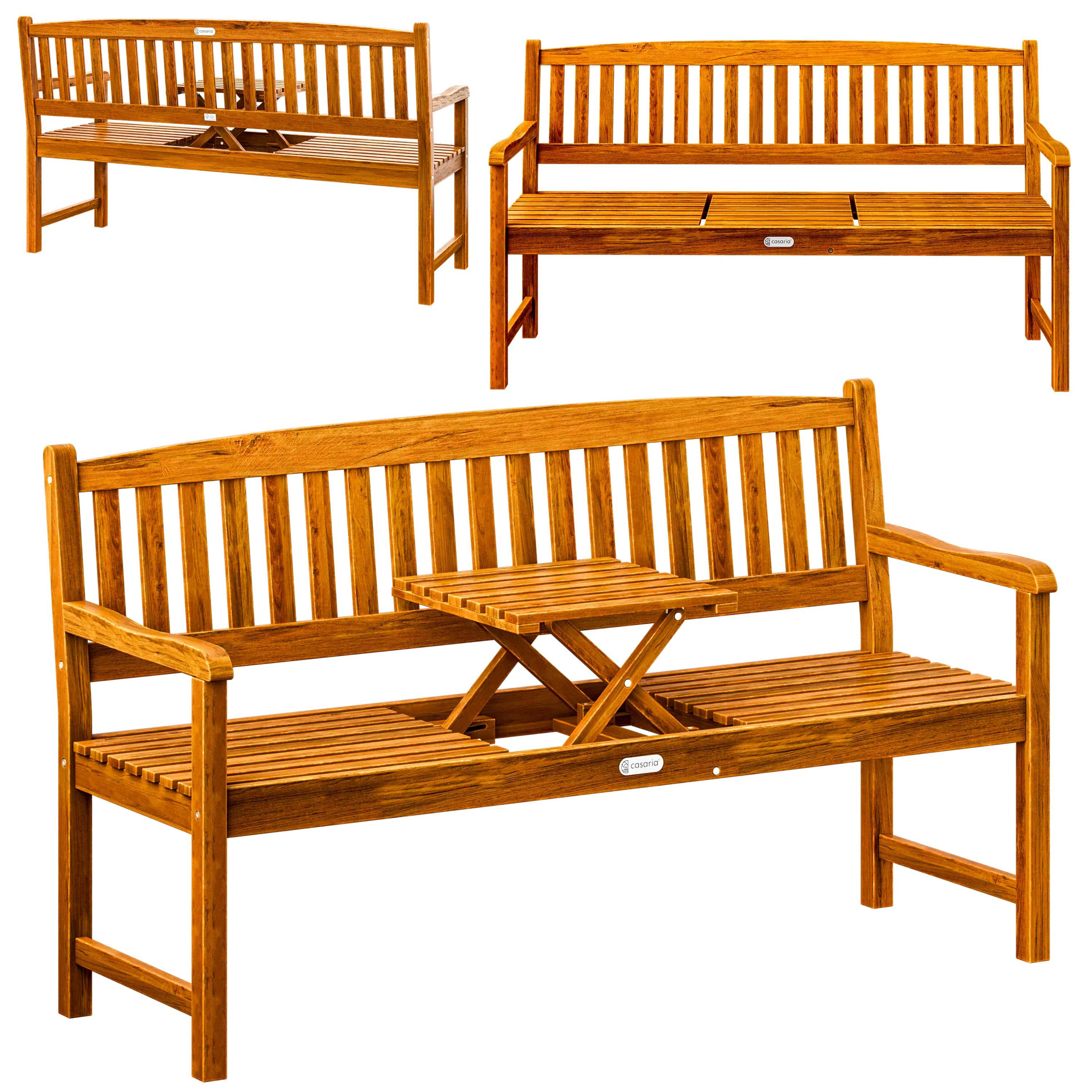 Banc de jardin en bois FSC® avec plateau rétractable