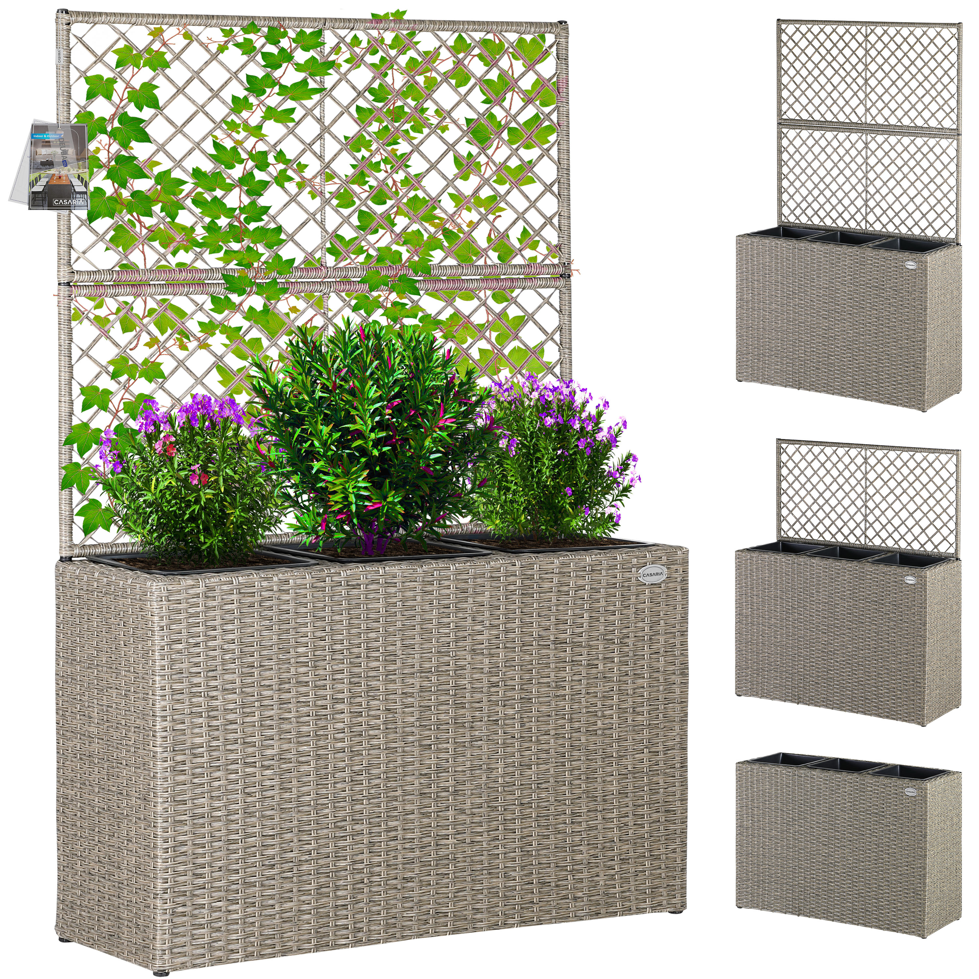 Jardinière en polyrotin Crème avec treillis