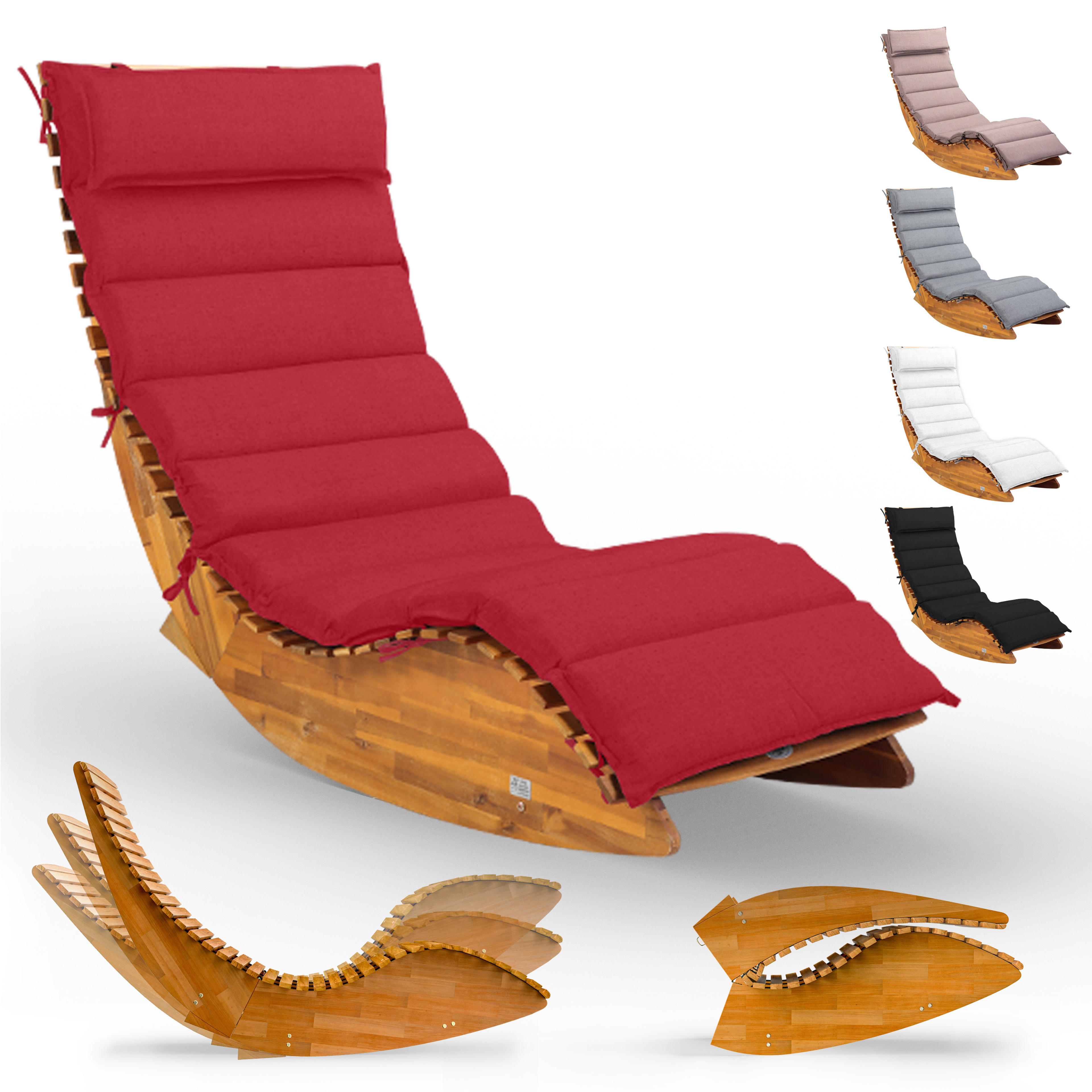 Chaise longue pour sauna Java Acacia certifié FSC® avec housse Rouge