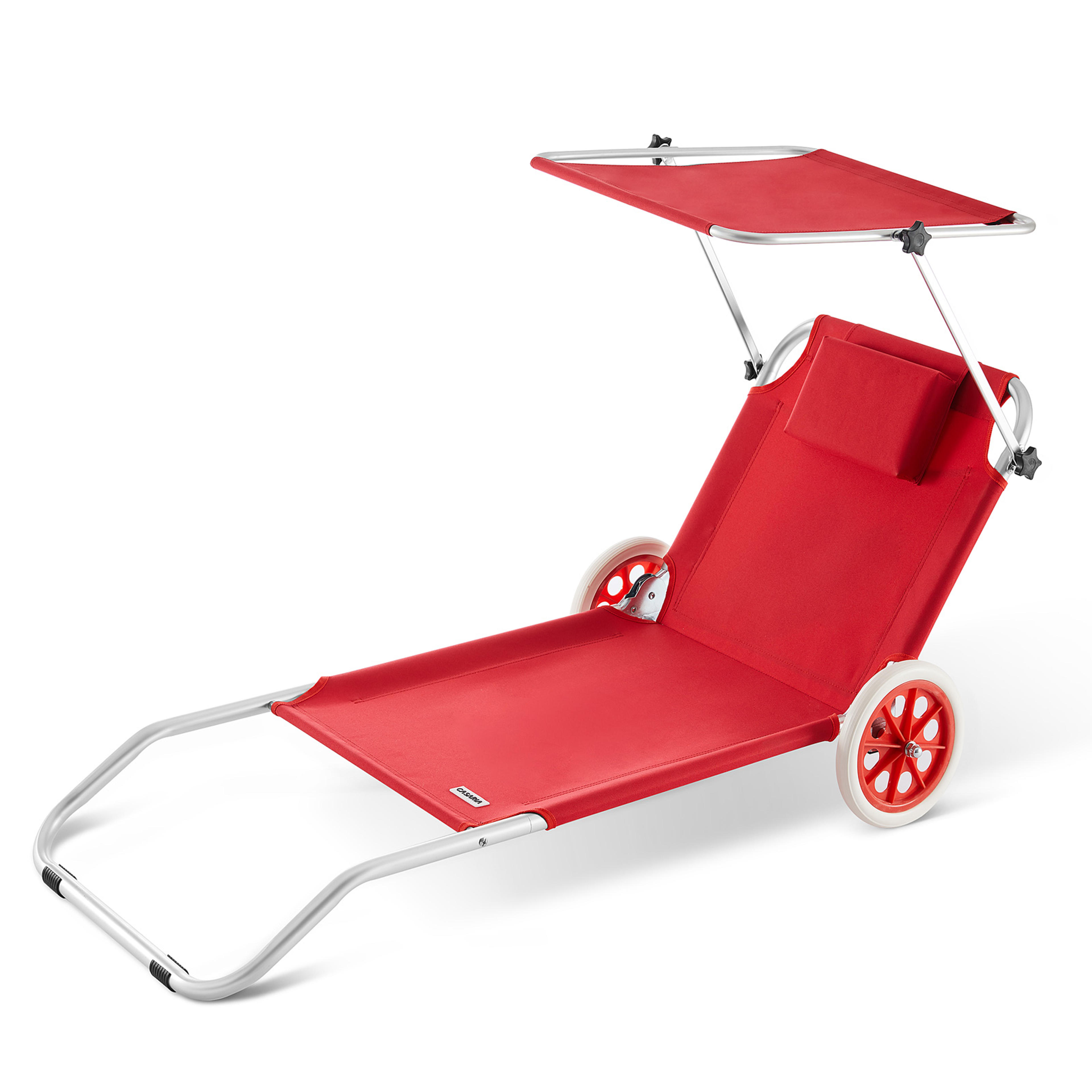Chaise longue Crète rouge en aluminium avec pare soleil