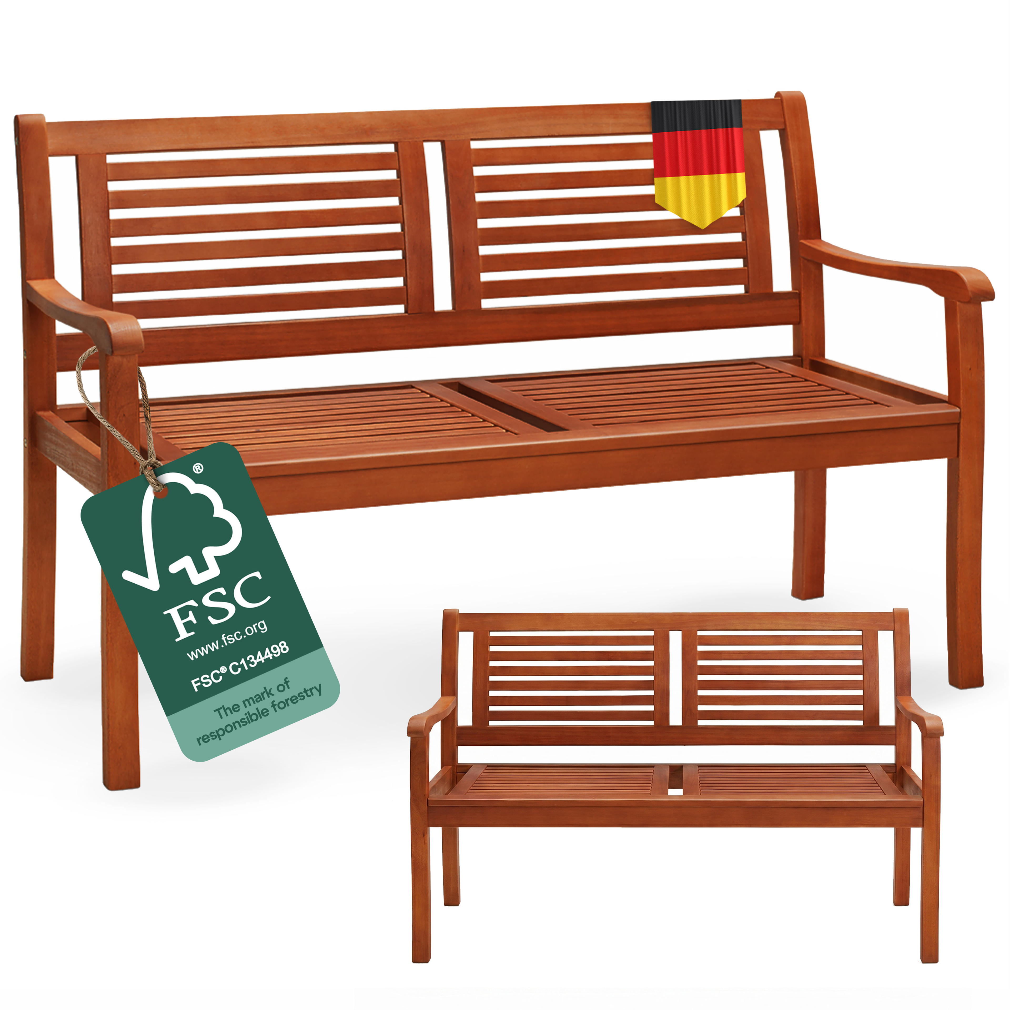 Banc de jardin 120x56x88cm en bois eucalyptus