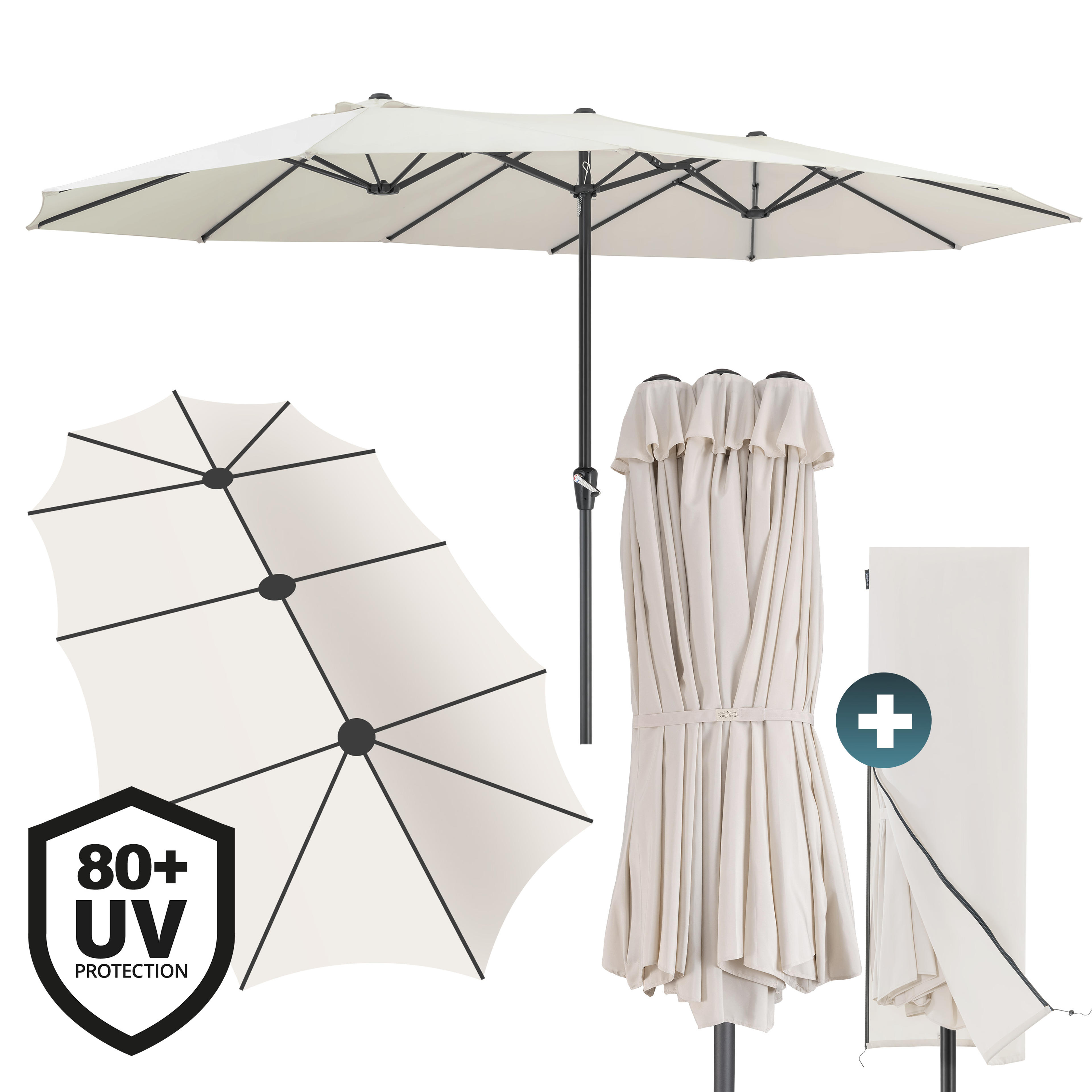 Parasol double Kingsleeve crème 460x270cm protection UV 80+