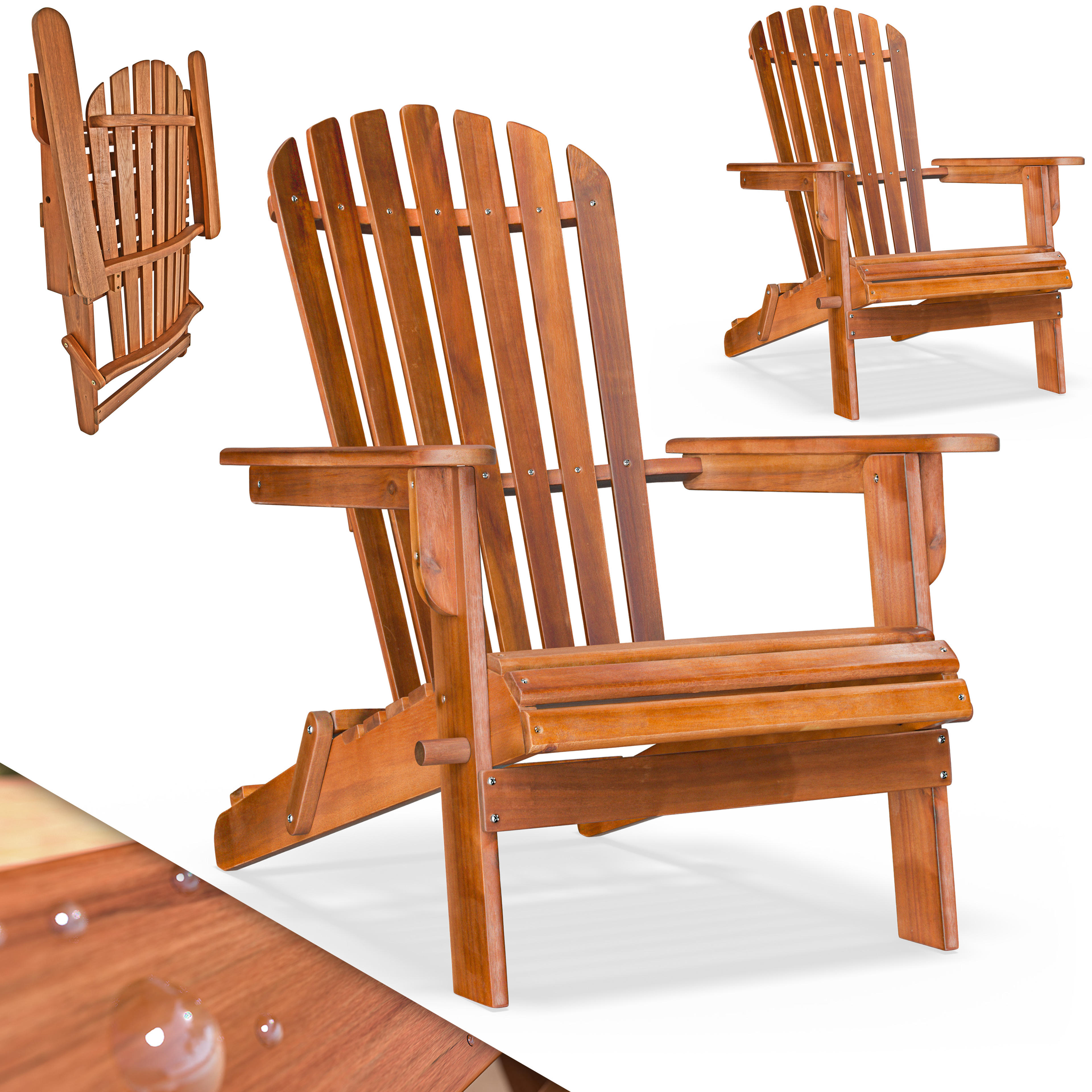 2x Transat de jardin Adirondack pliable en bois d'acacia
