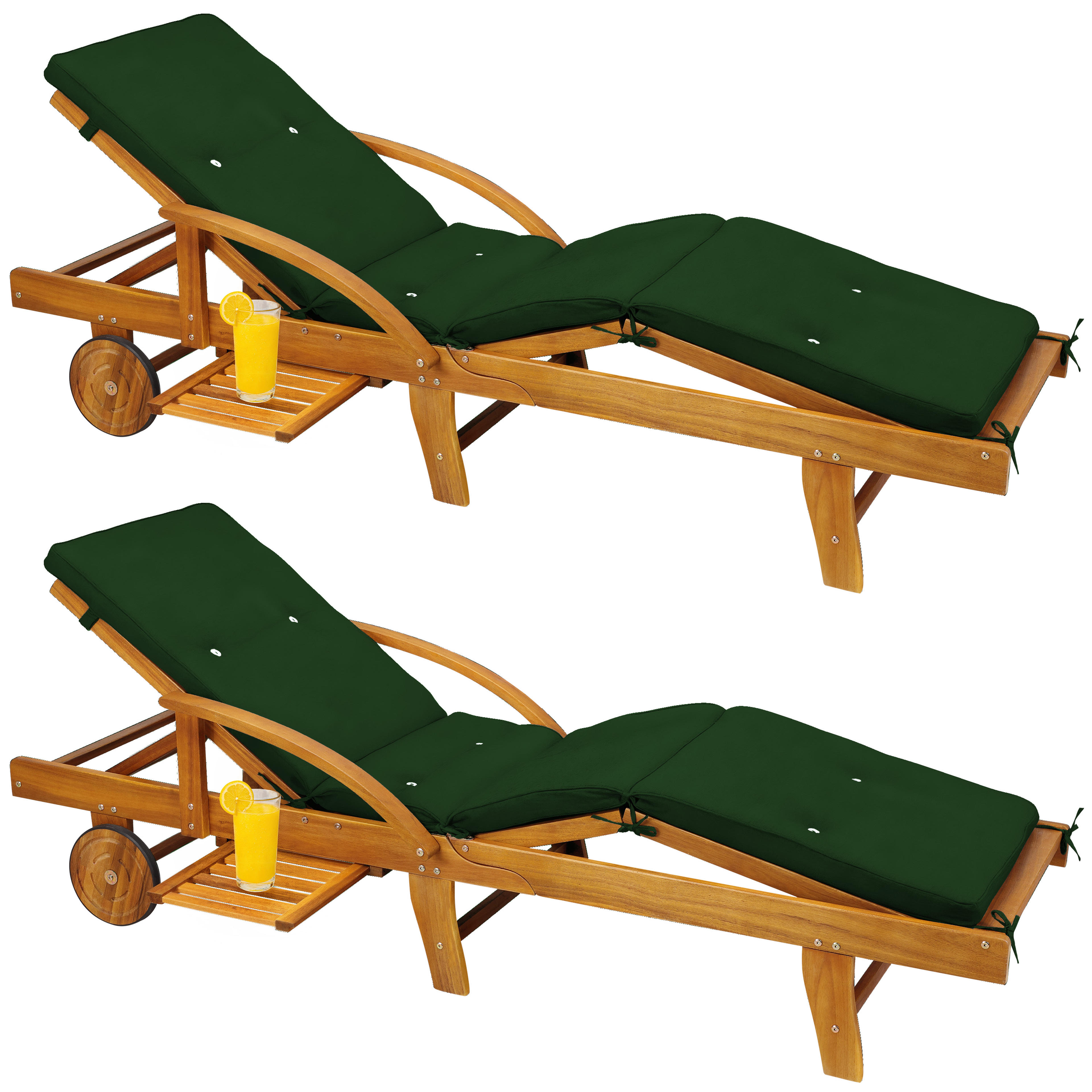 Chaise longue de jardin Tami Sun® (lot de 2) en acacia avec revêtement vert