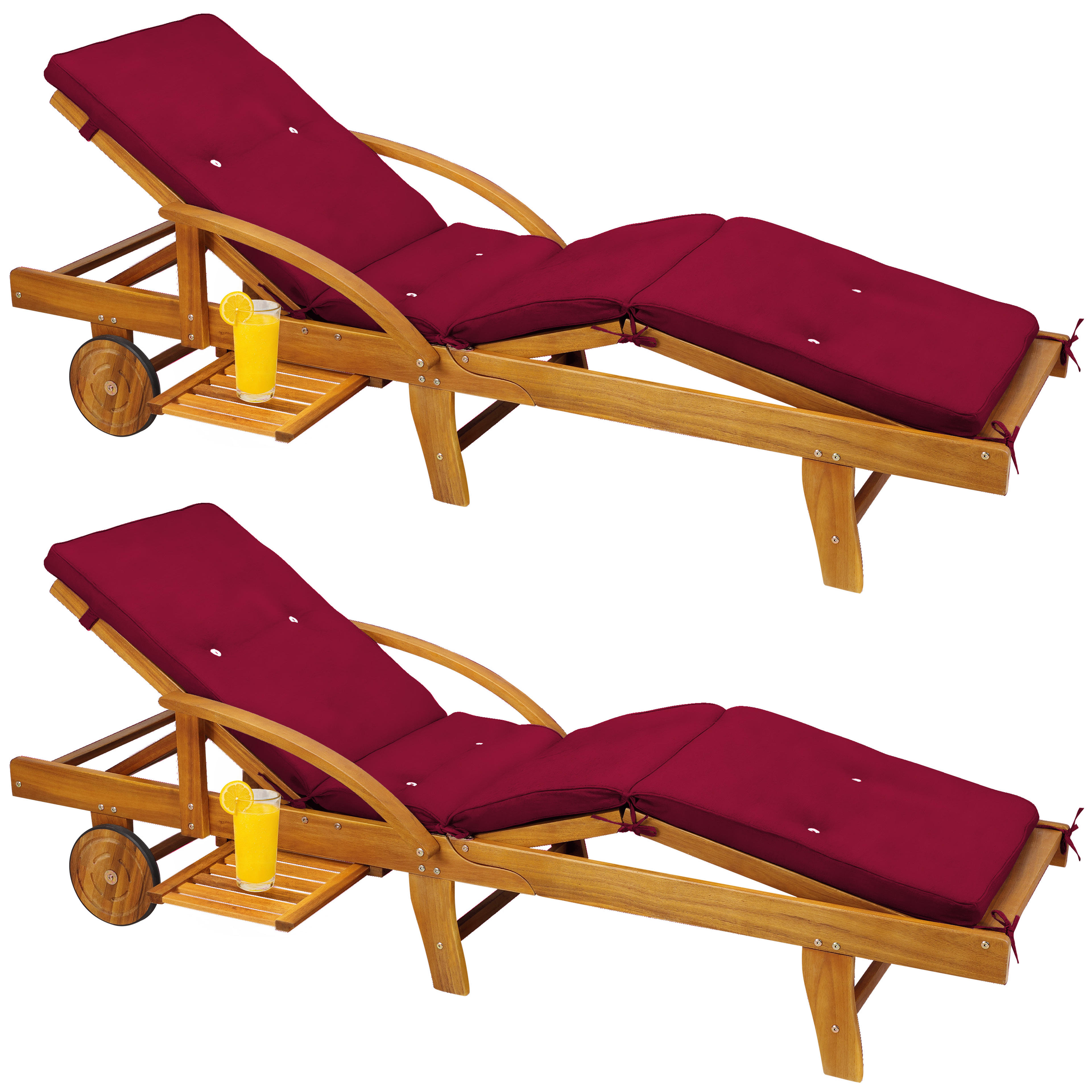 Chaise longue de jardin Tami Sun® (lot de 2) en acacia avec revêtement rouge