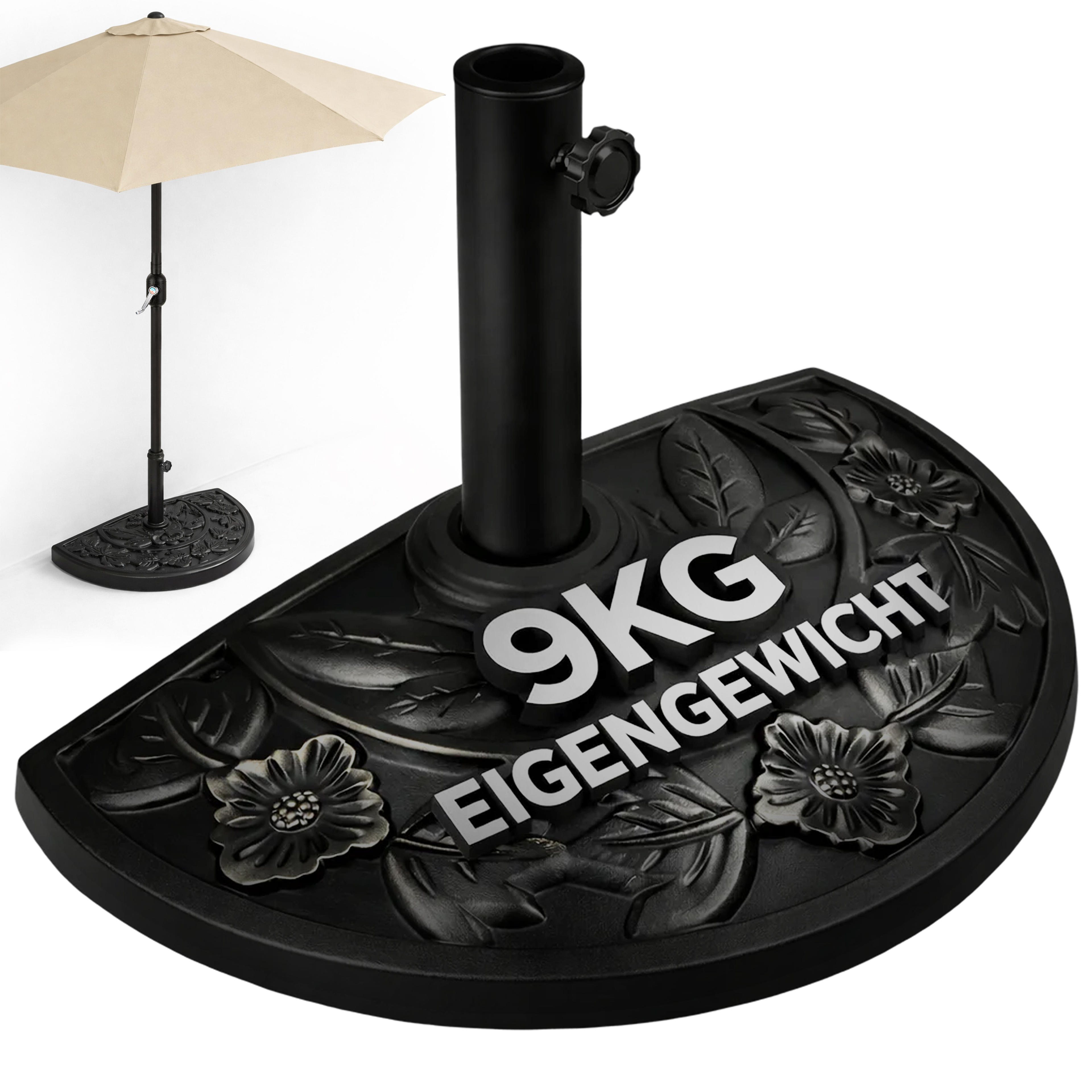 Demi pied de parasol noir pour demi parasol 9kg