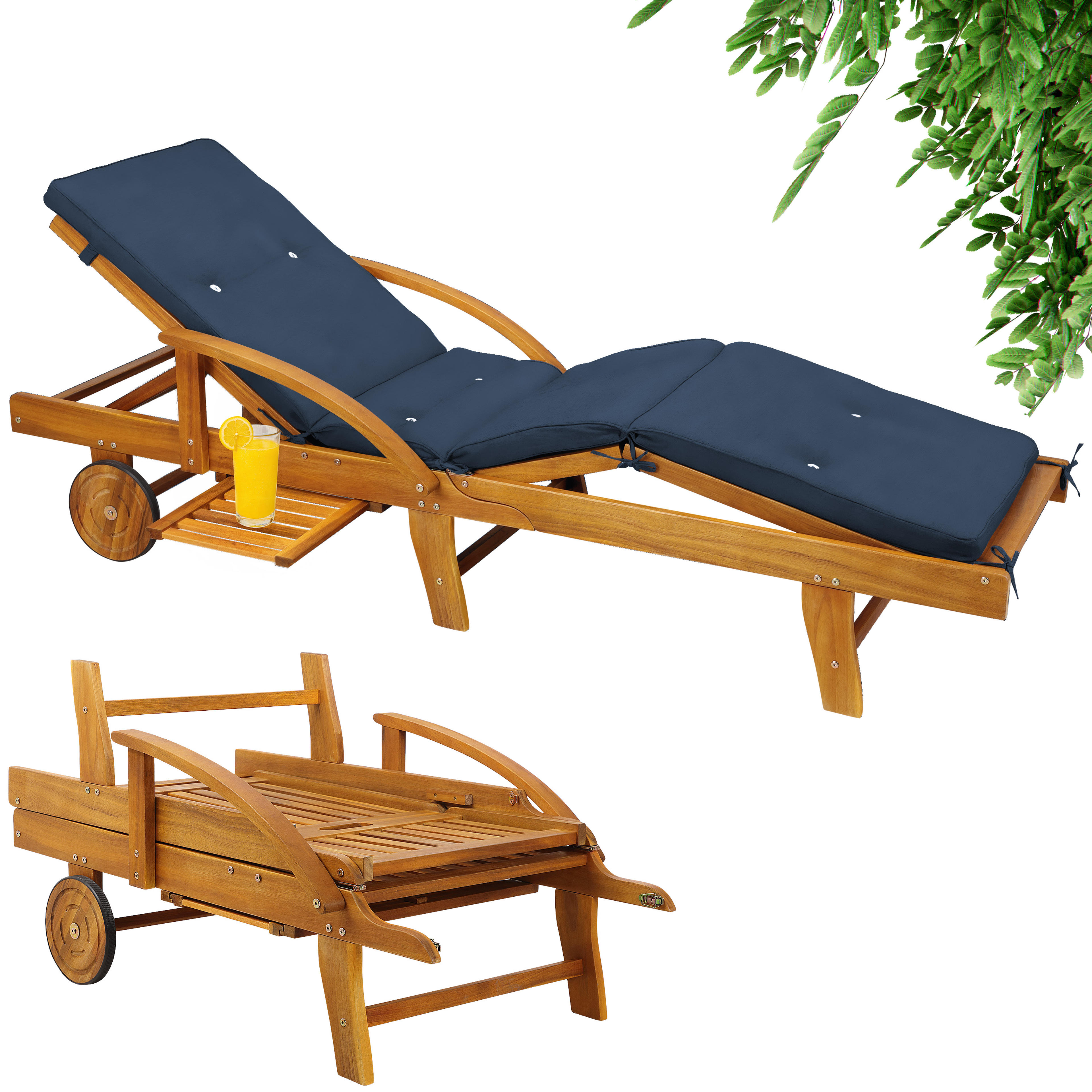 Chaise longue de jardin Tami Sun® Acacia incl housse Bleu