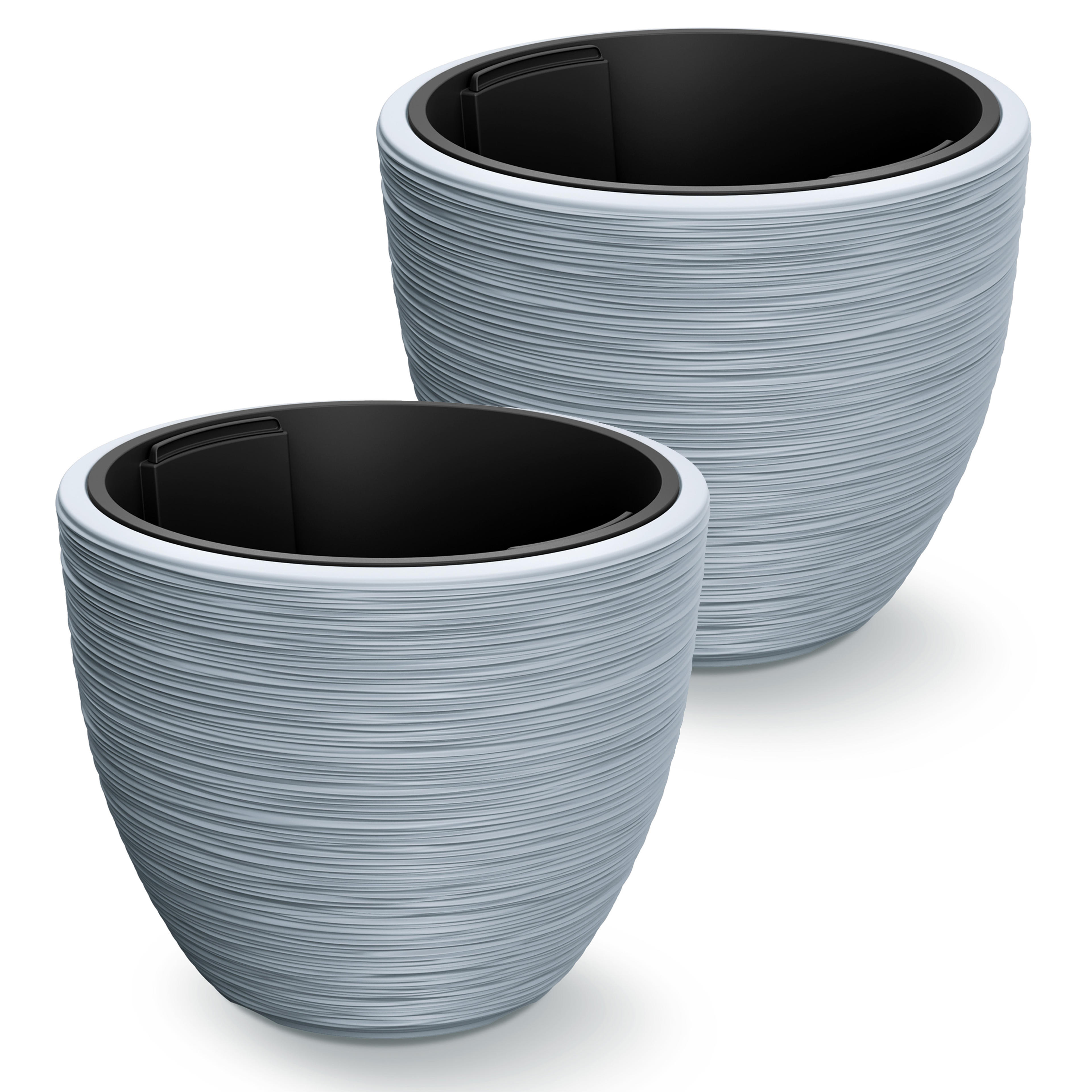 Pot de fleurs cannelé Lot de 2 Plastique gris 40x32cm