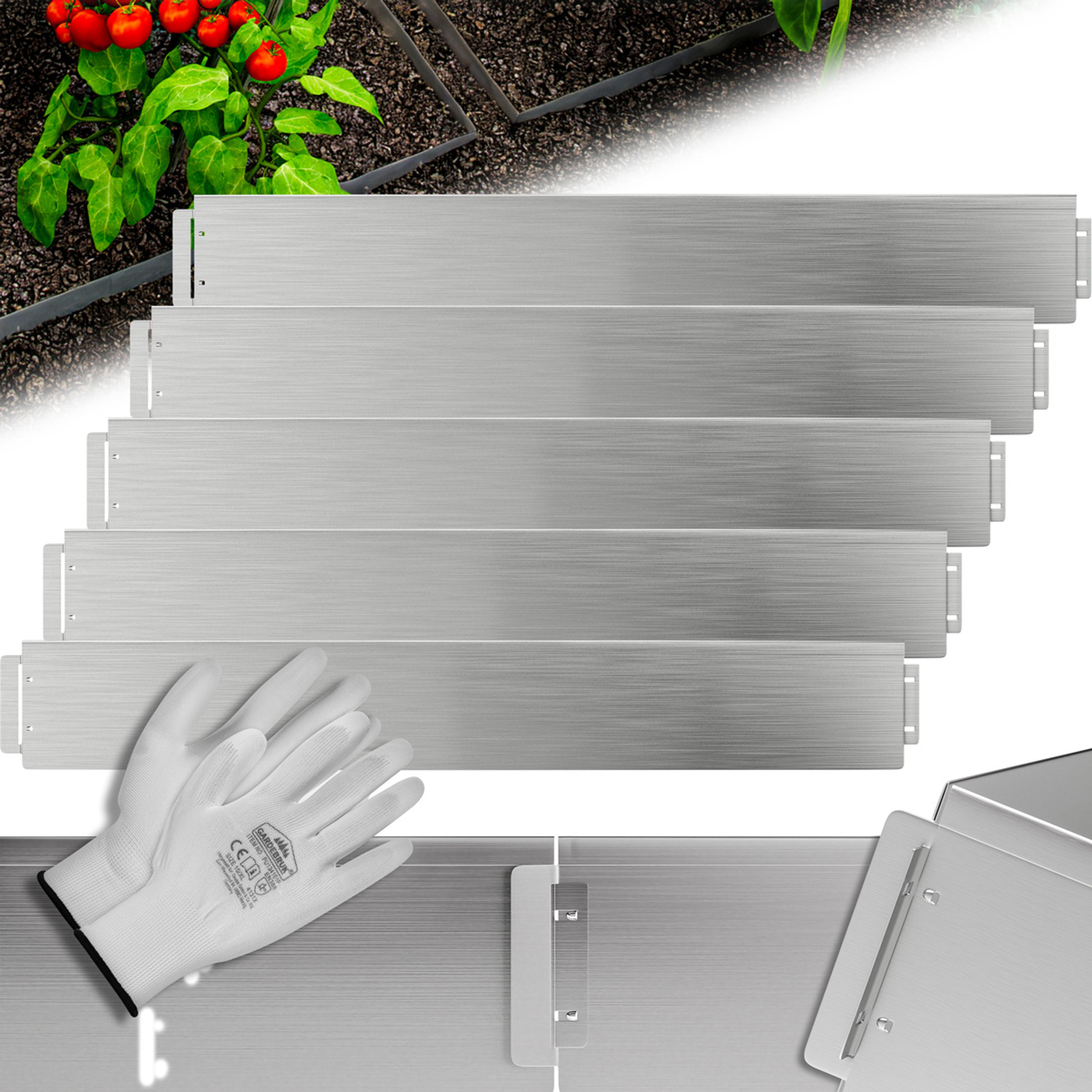 Bordure de parterre, set de 5 pièces, métal argenté 5mx14cm