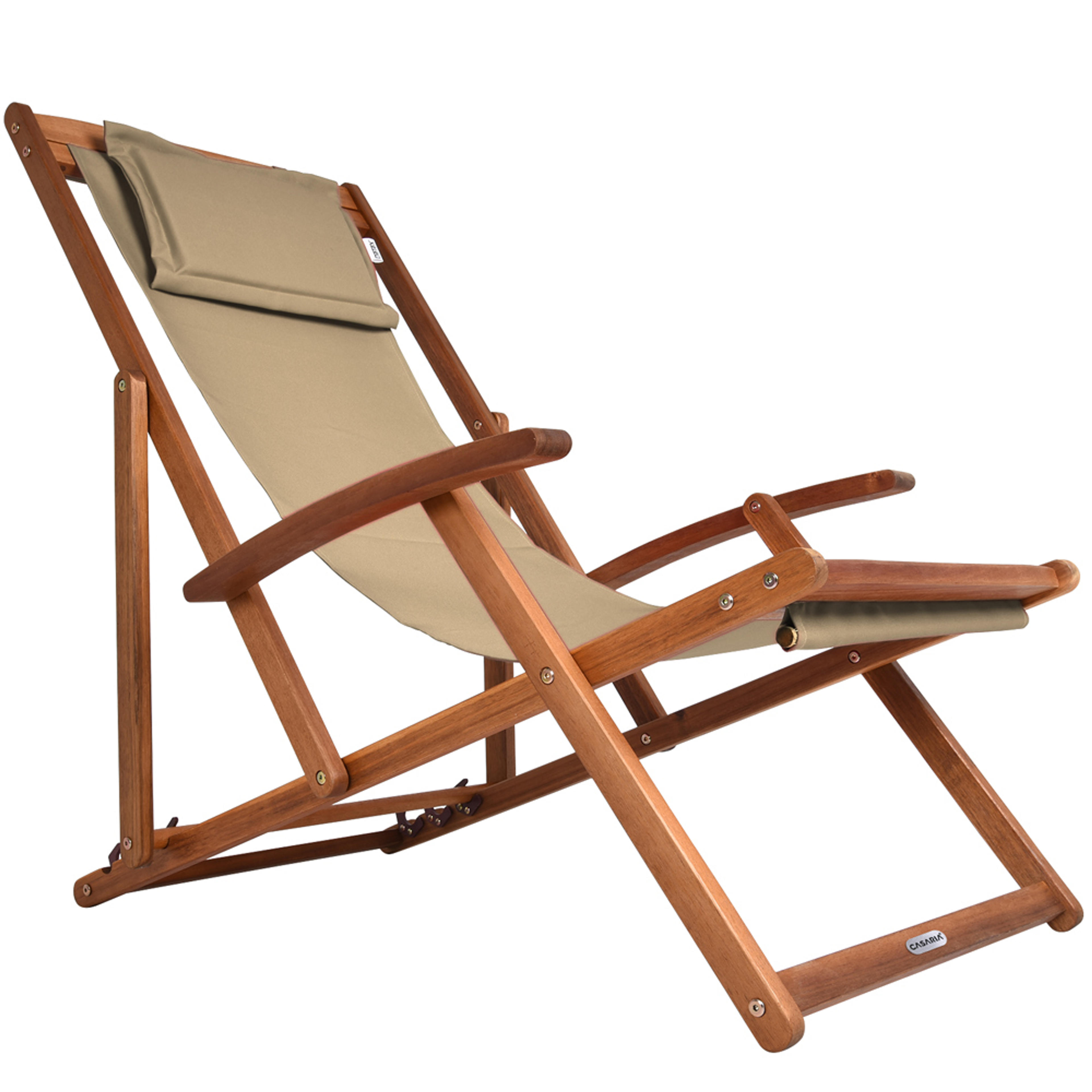Transat de jardin beige en bois d'acacia pliable