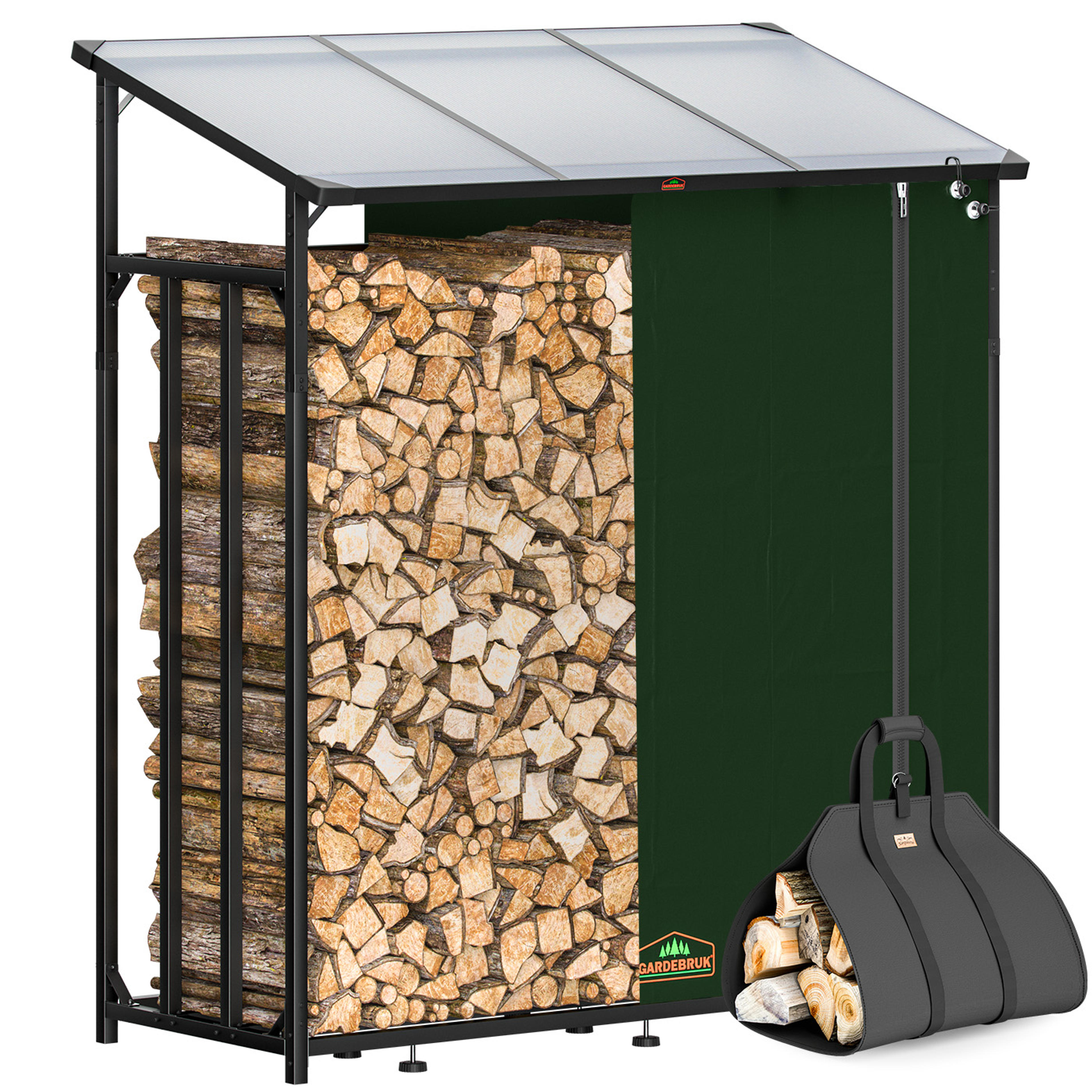 Étagère à bois Anthracite 198x163x70cm avec bâche + sac