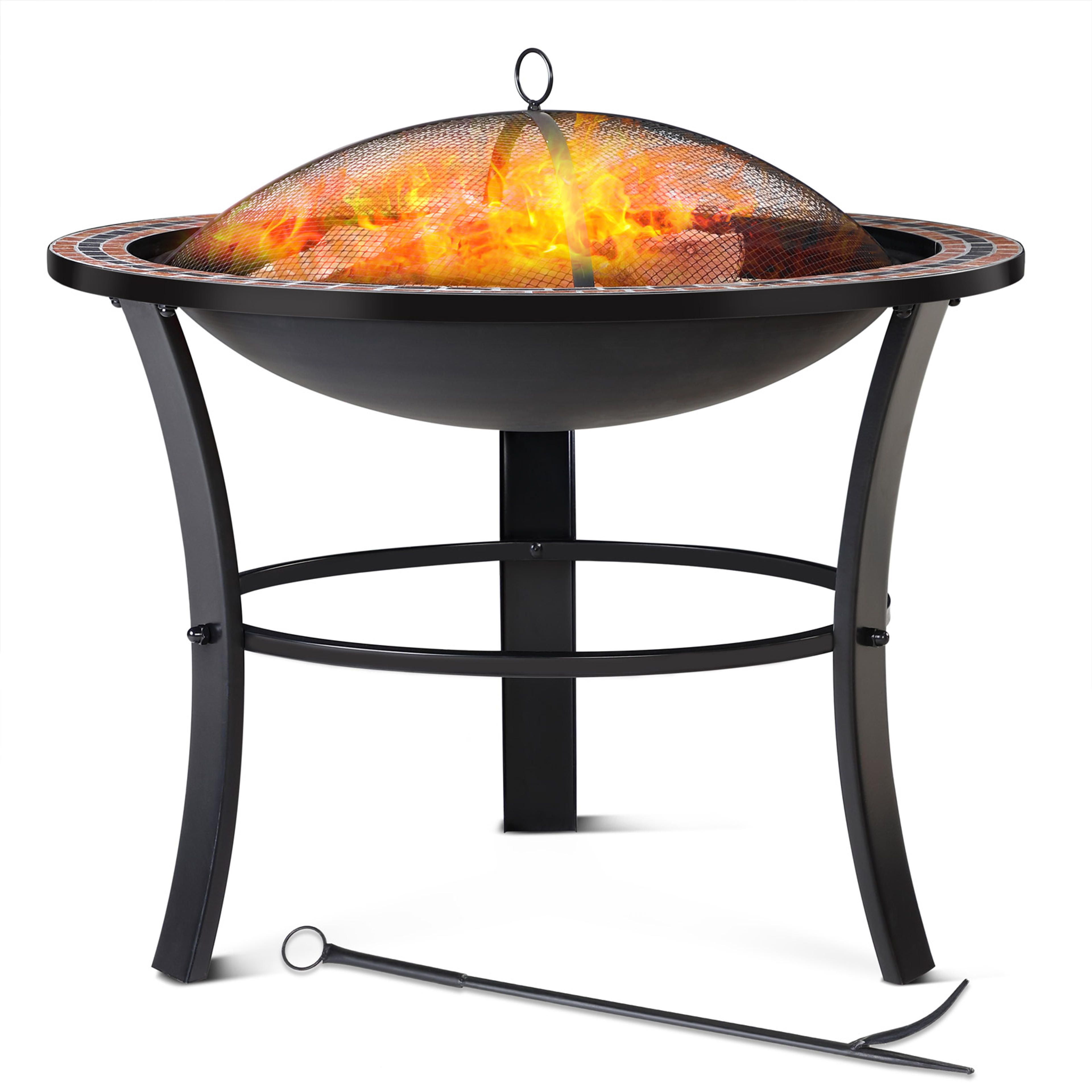 Brasero acier-mosaïque avec couvercle Ø 90 cm pour feu bois