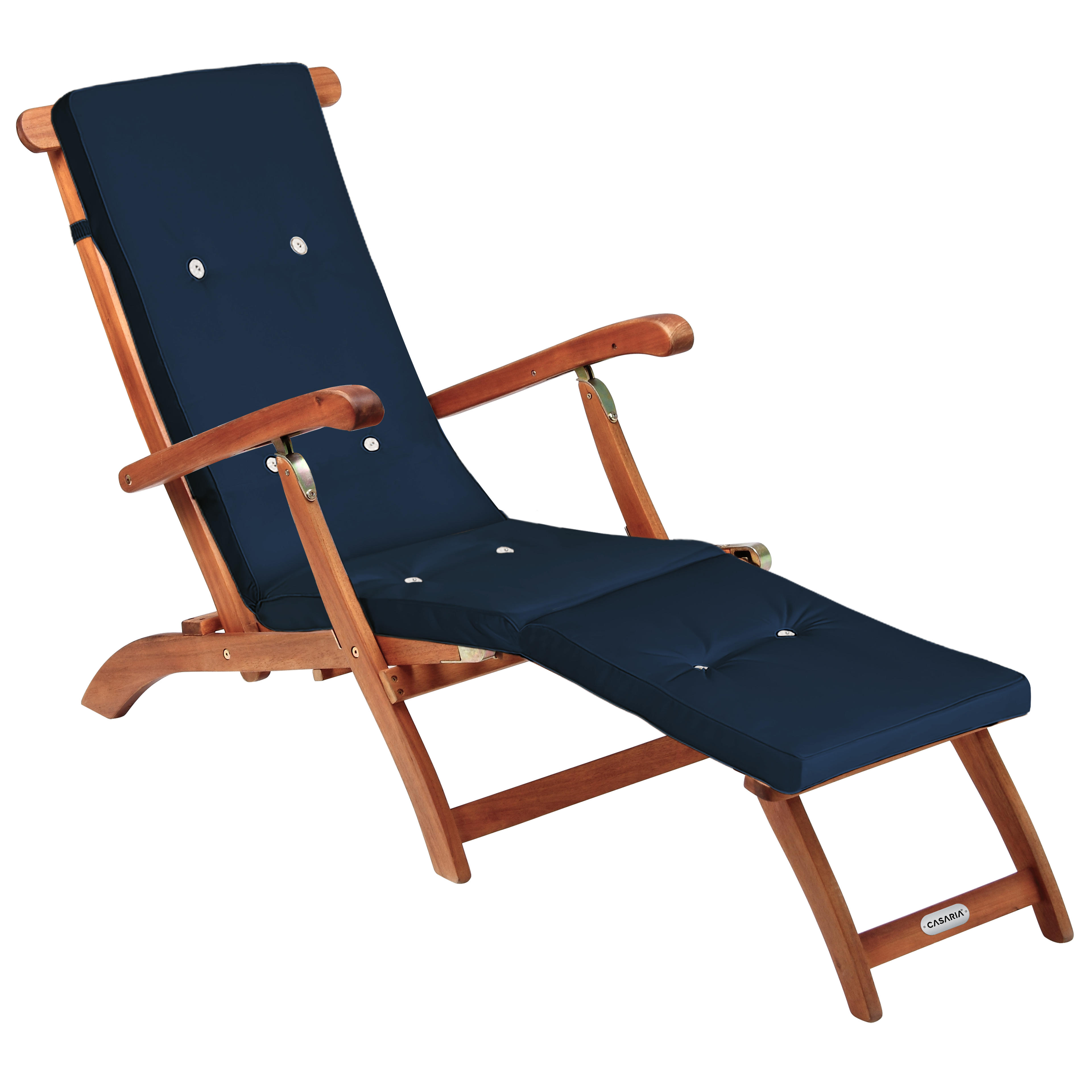 Chaise longue de jardin Queen Mary® acacia FSC®-certifié avec housse bleu