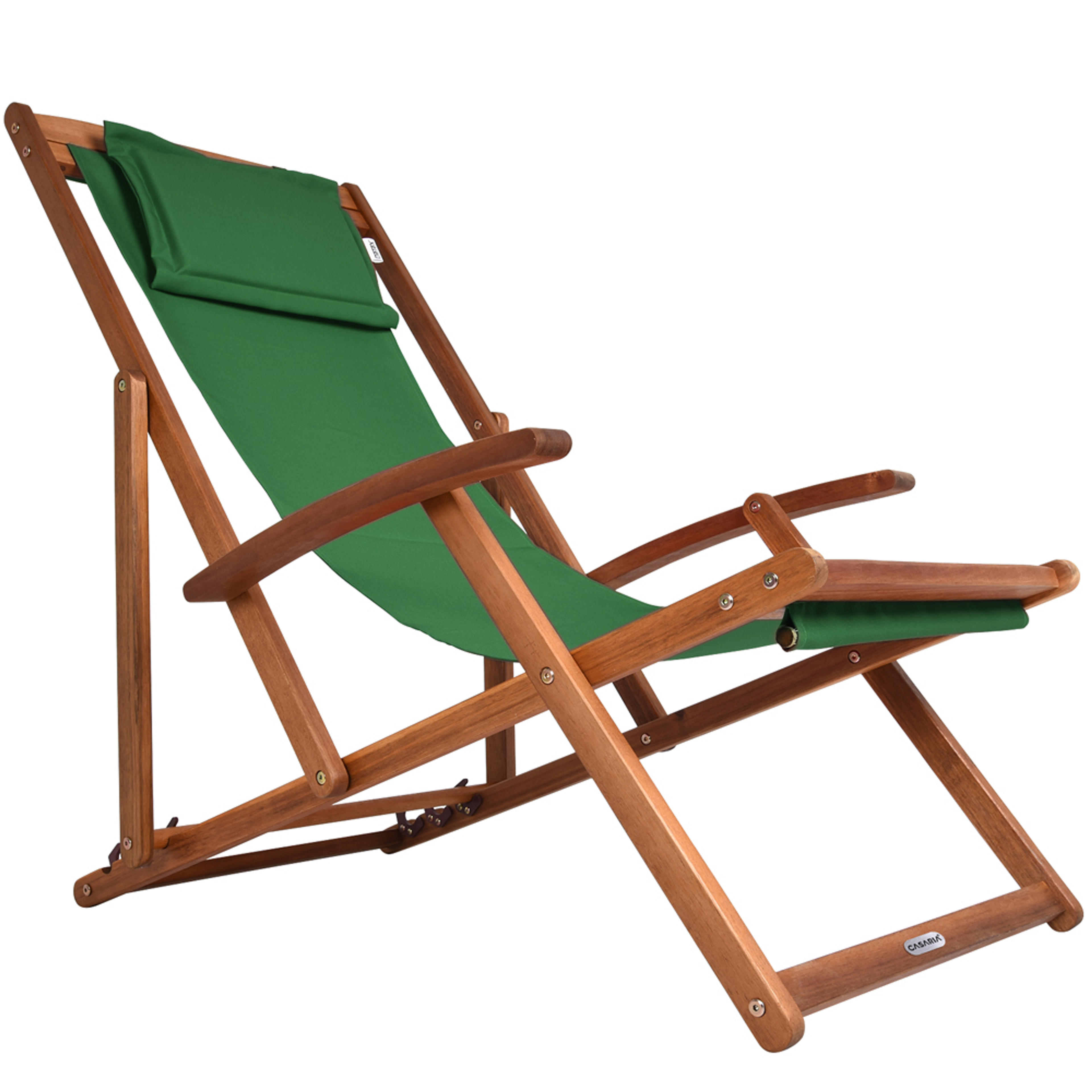 Transat de jardin vert en bois d'acacia pliable