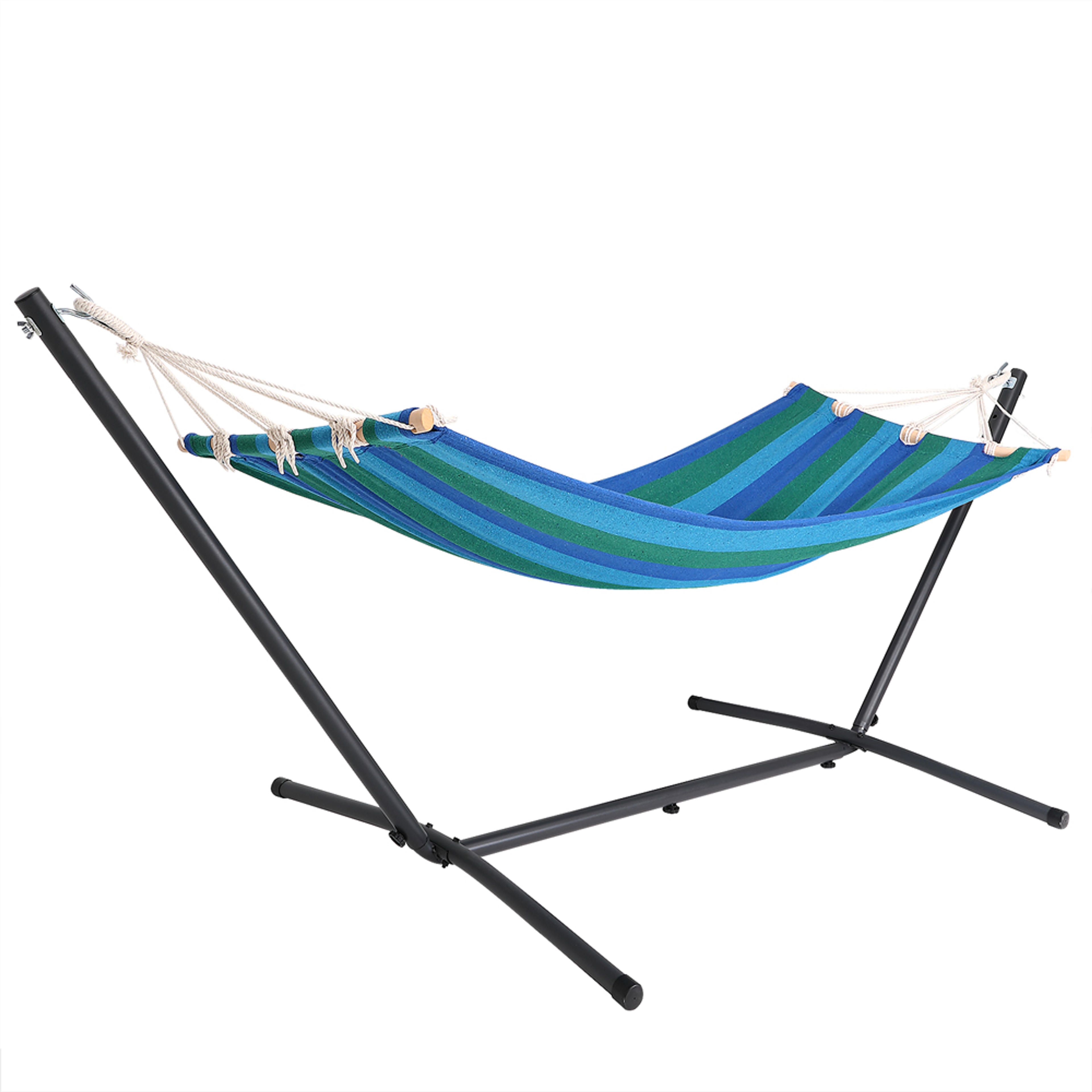 Hamac bleu à rayures 200x80cm avec cadre en métal