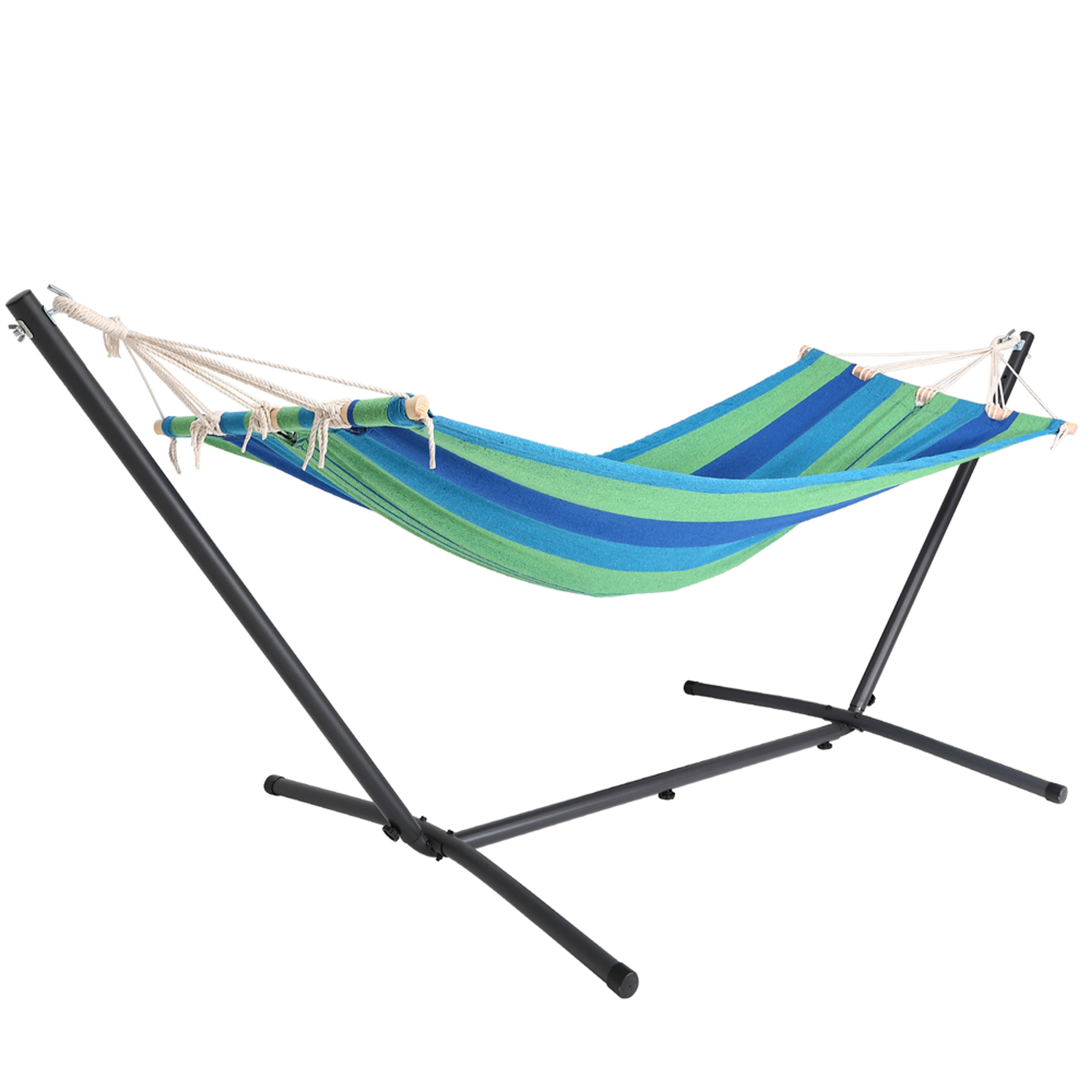 Hamac vert à rayures 200x80cm avec cadre en métal