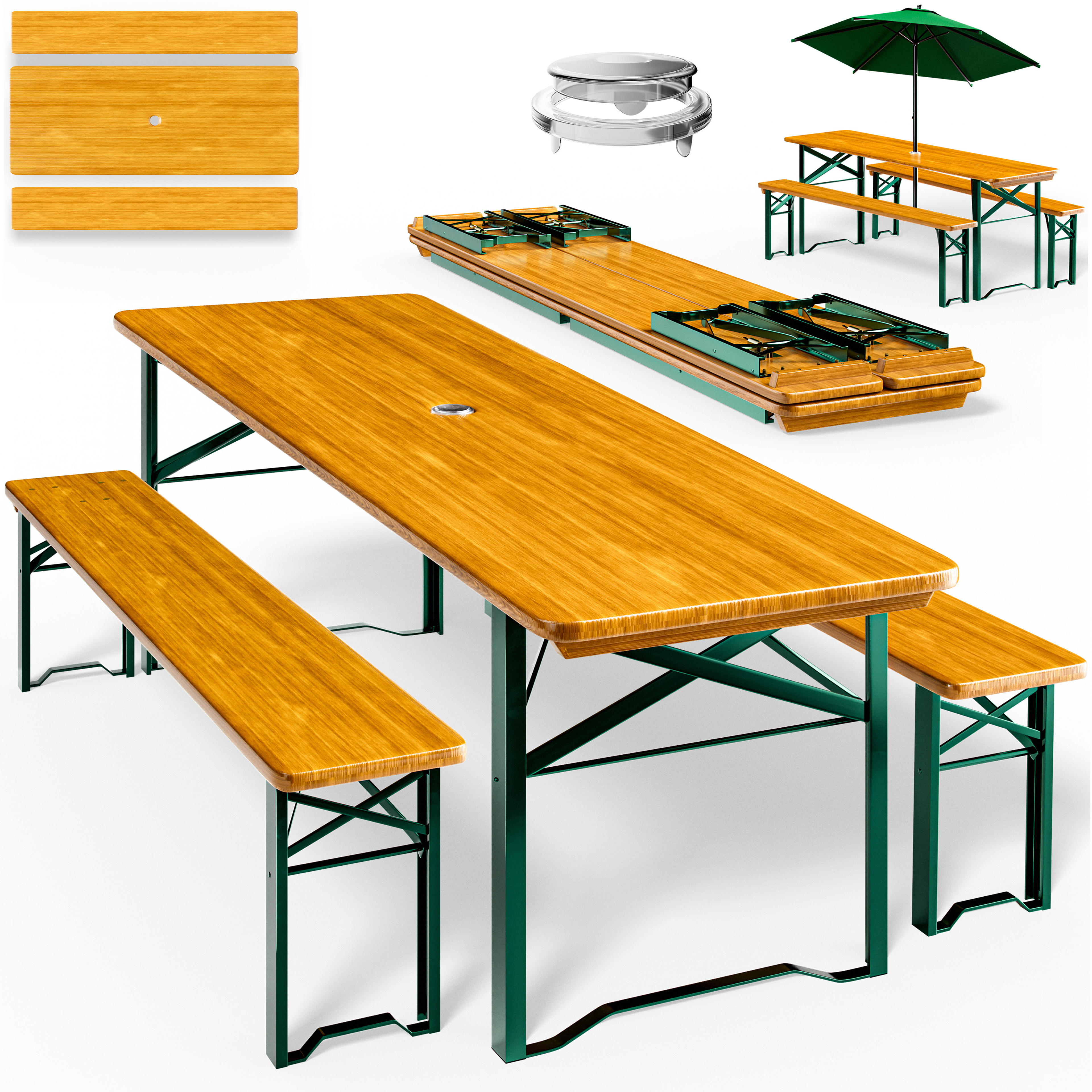 Ensemble table et bancs en bois 170cm pliable