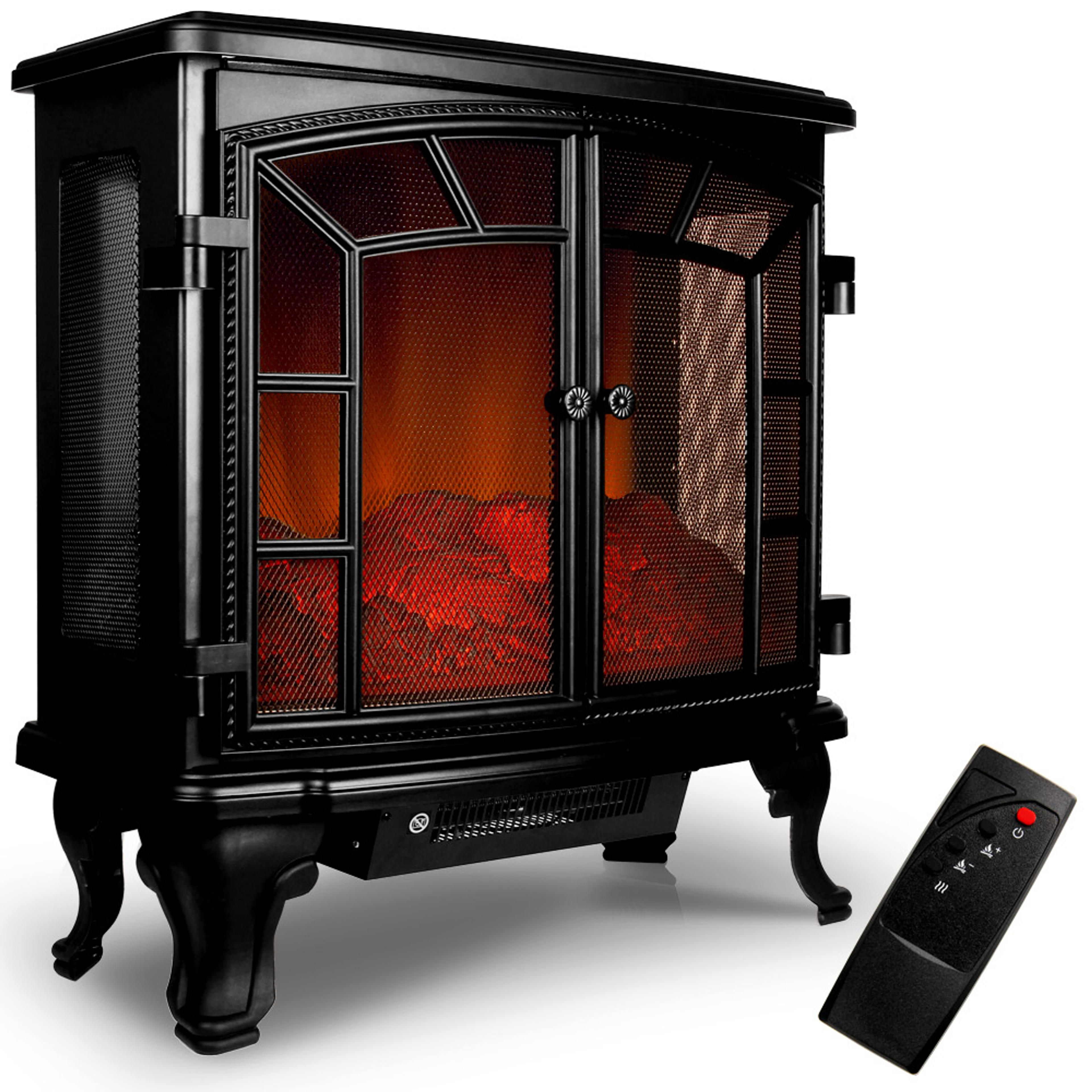 Cheminée électrique chauffante 2000W noire double porte