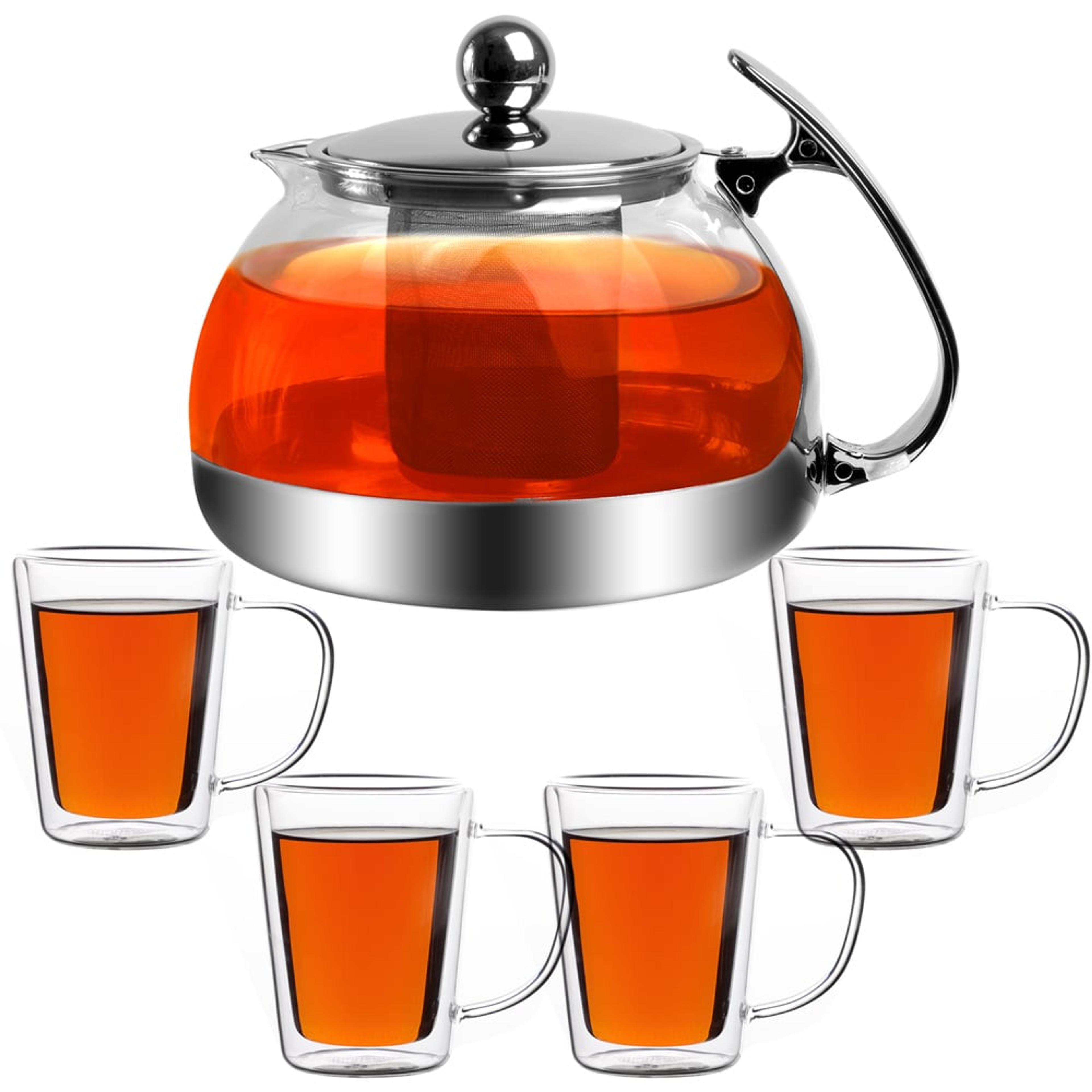 Théière 1,2L avec filtre en acier inoxydable 4 verres à thé