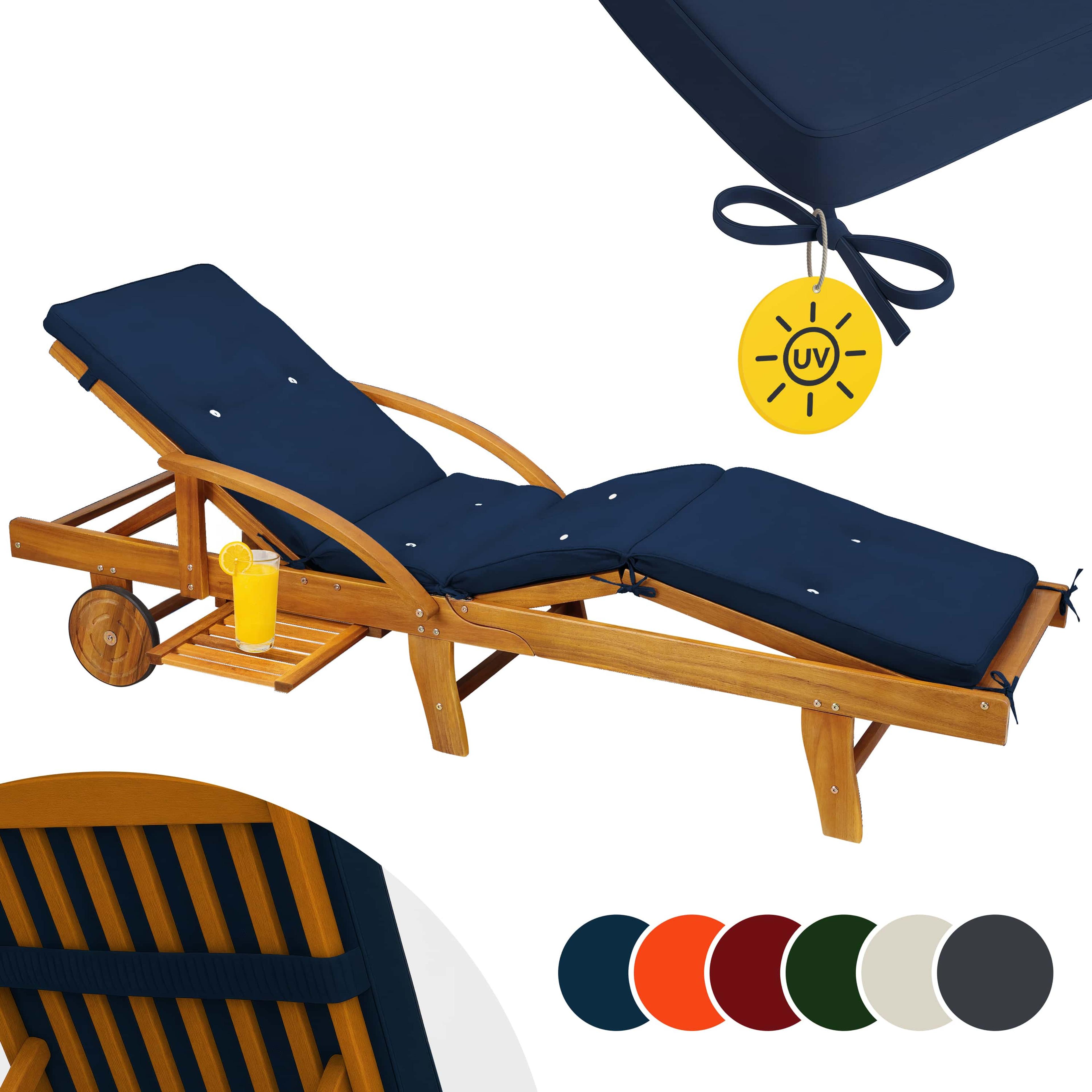 Coussin bleu 195 cm pour transat jardin rembourré