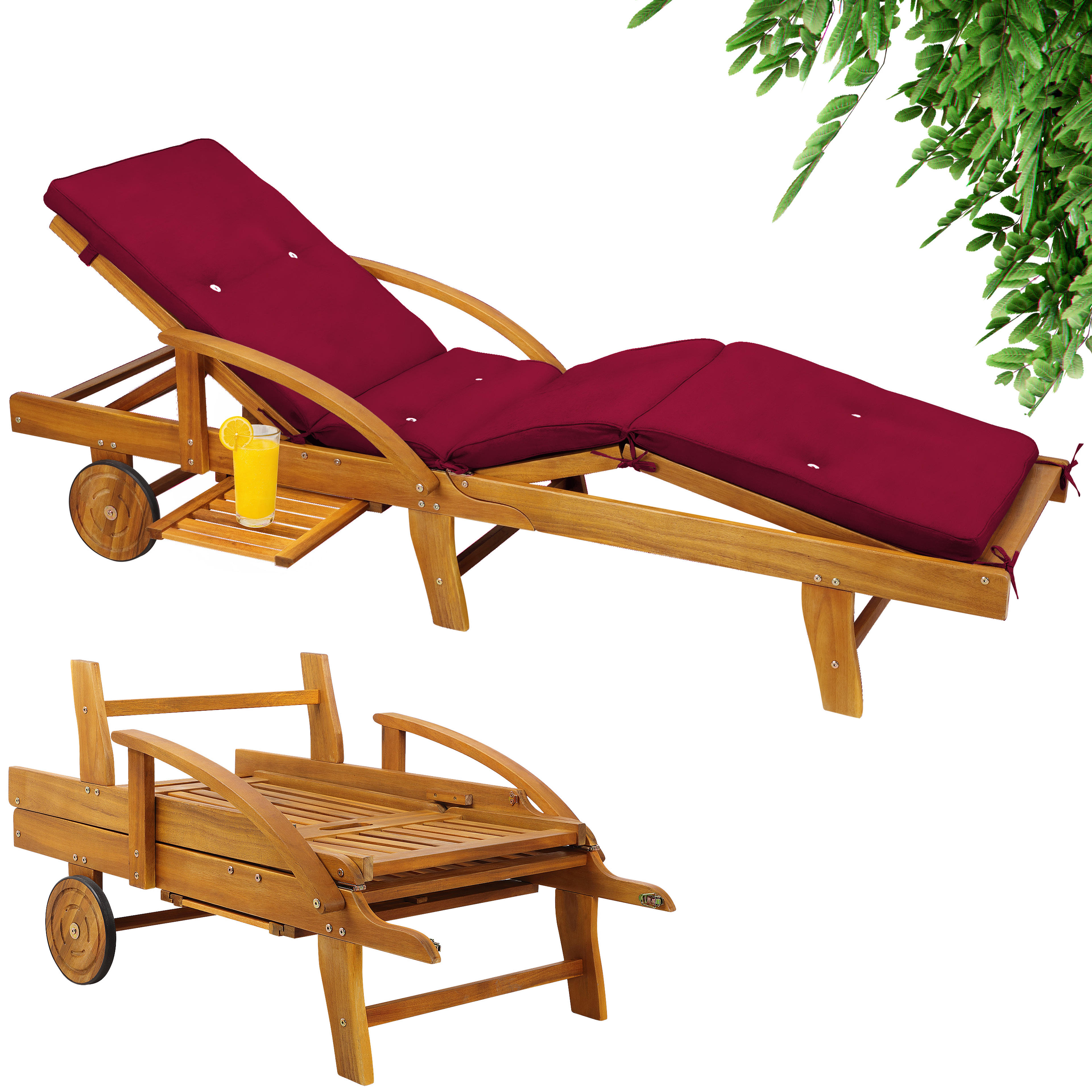 Chaise longue de jardin Tami Sun® Acacia incl housse Rouge