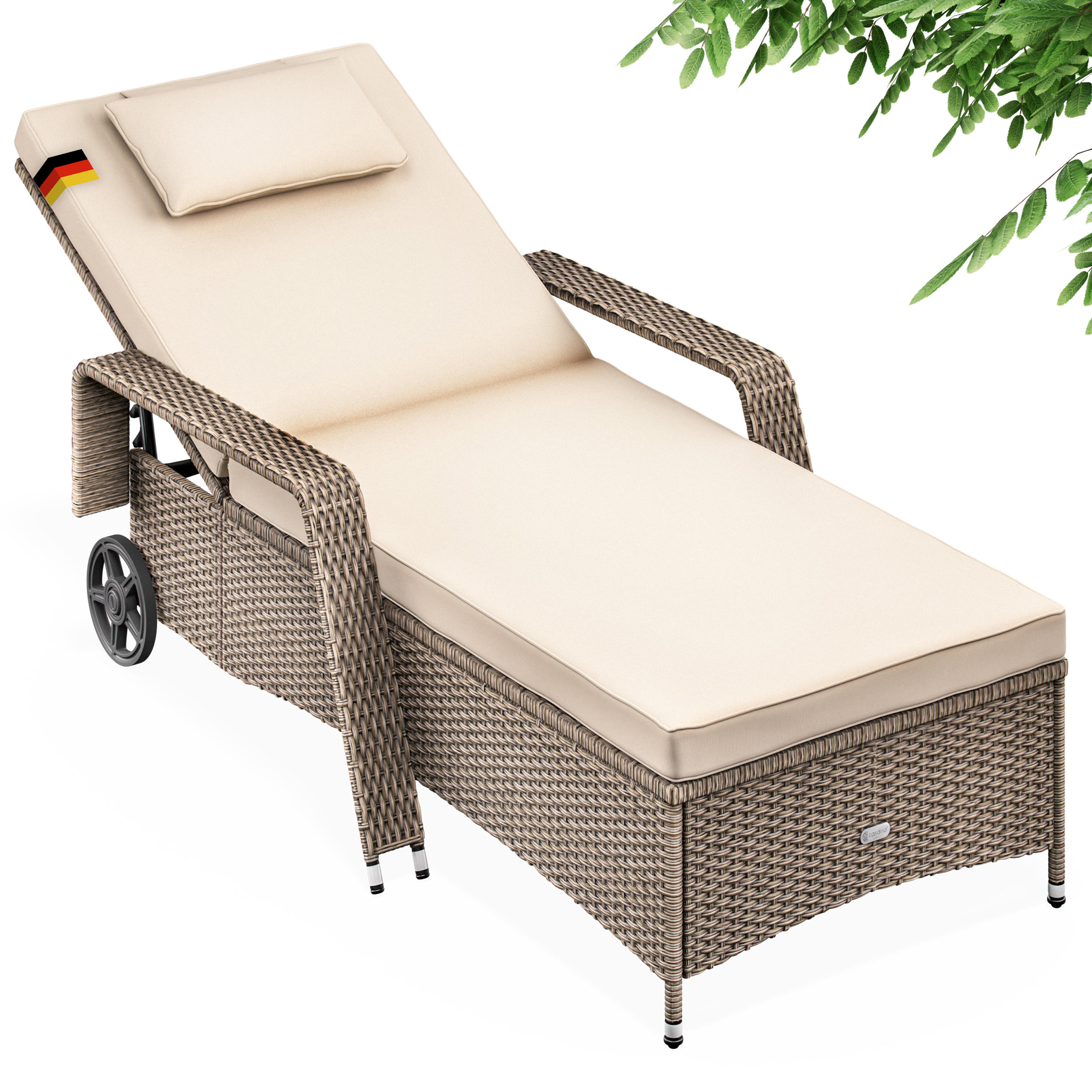 Lit de jardin crème crème 193x90x43cm en résine tressée