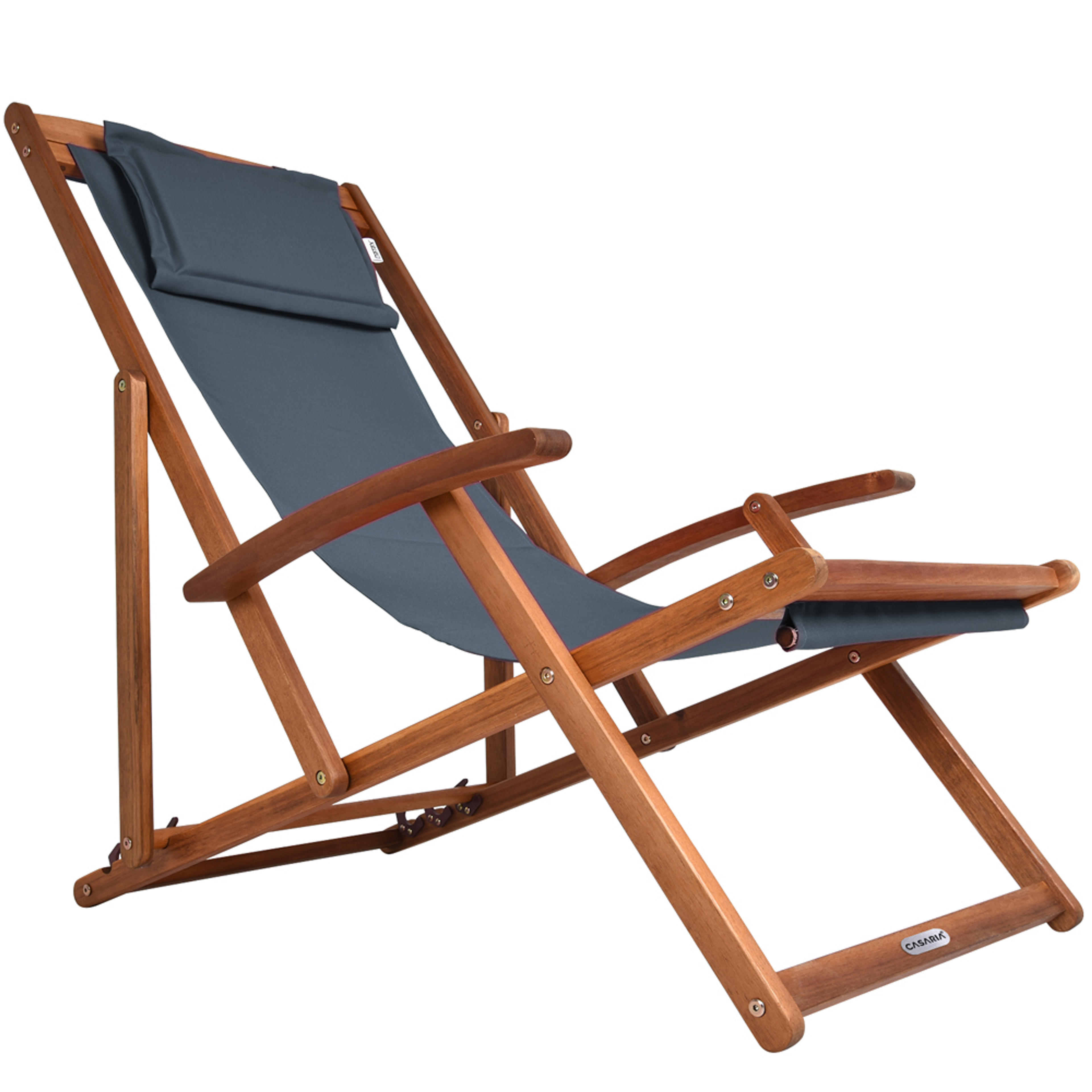 Transat de jardin anthracite en bois d'acacia pliable