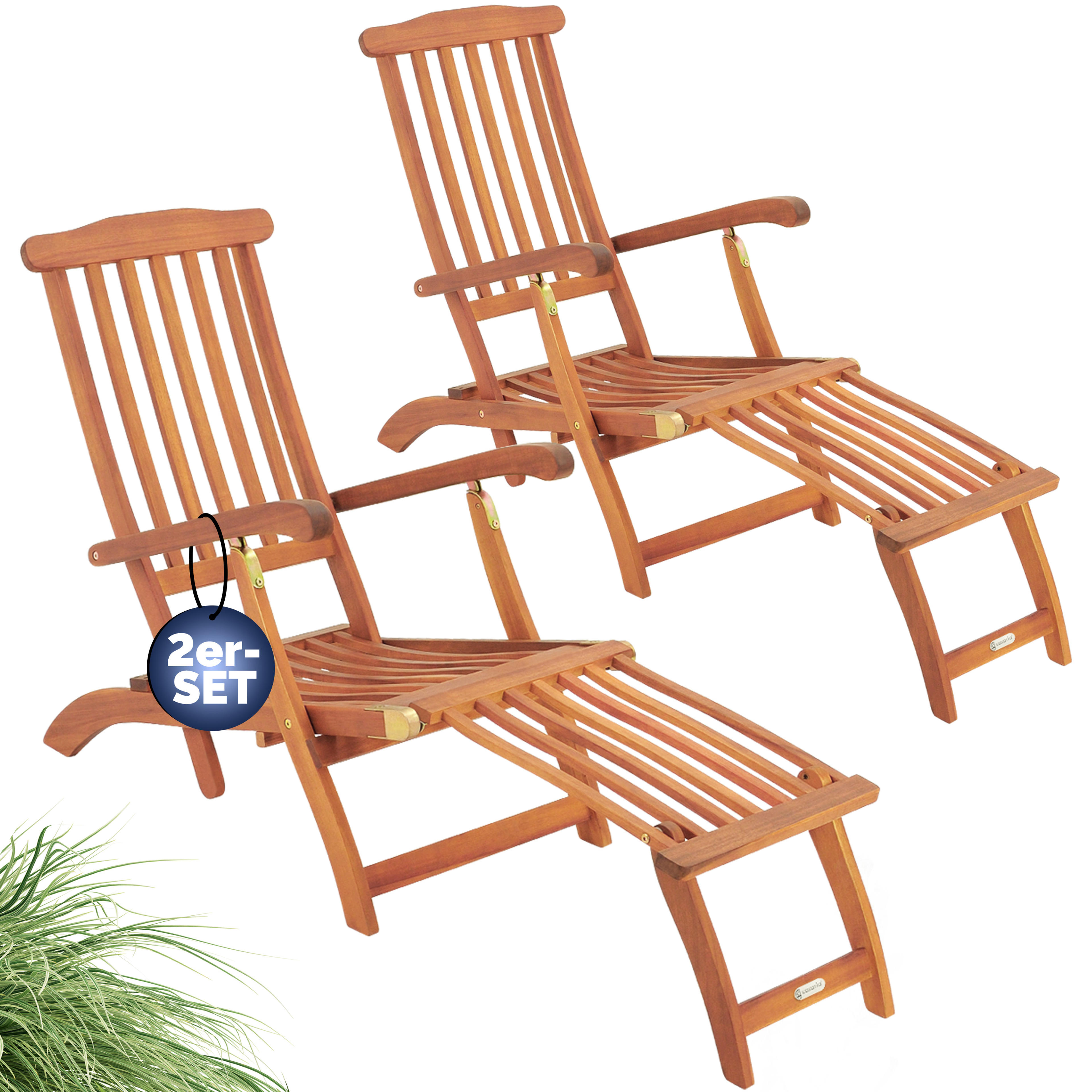 2x Transat de jardin Queen Mary en bois bain de soleil