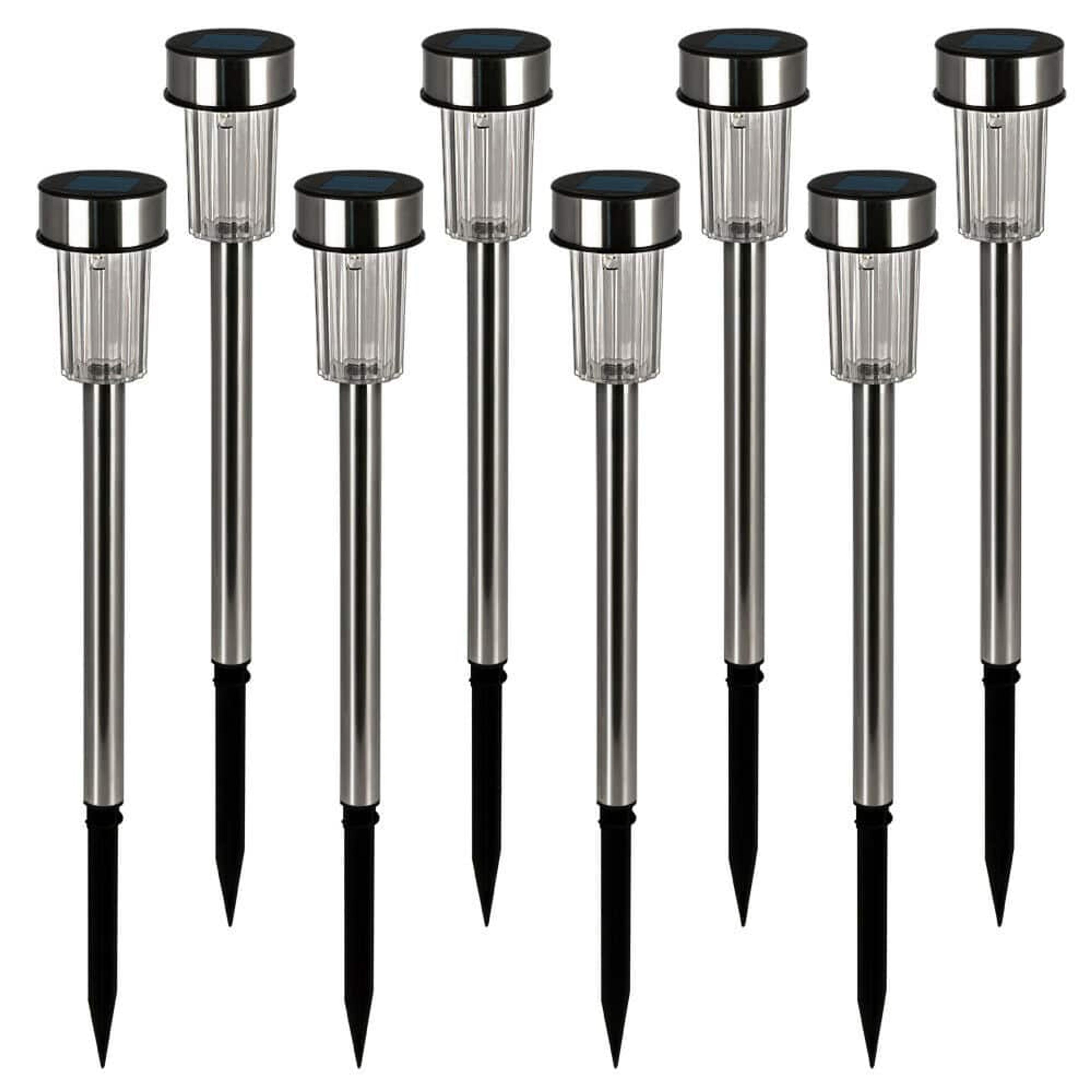 8x Lampes solaires LED en acier inoxydable éclairage