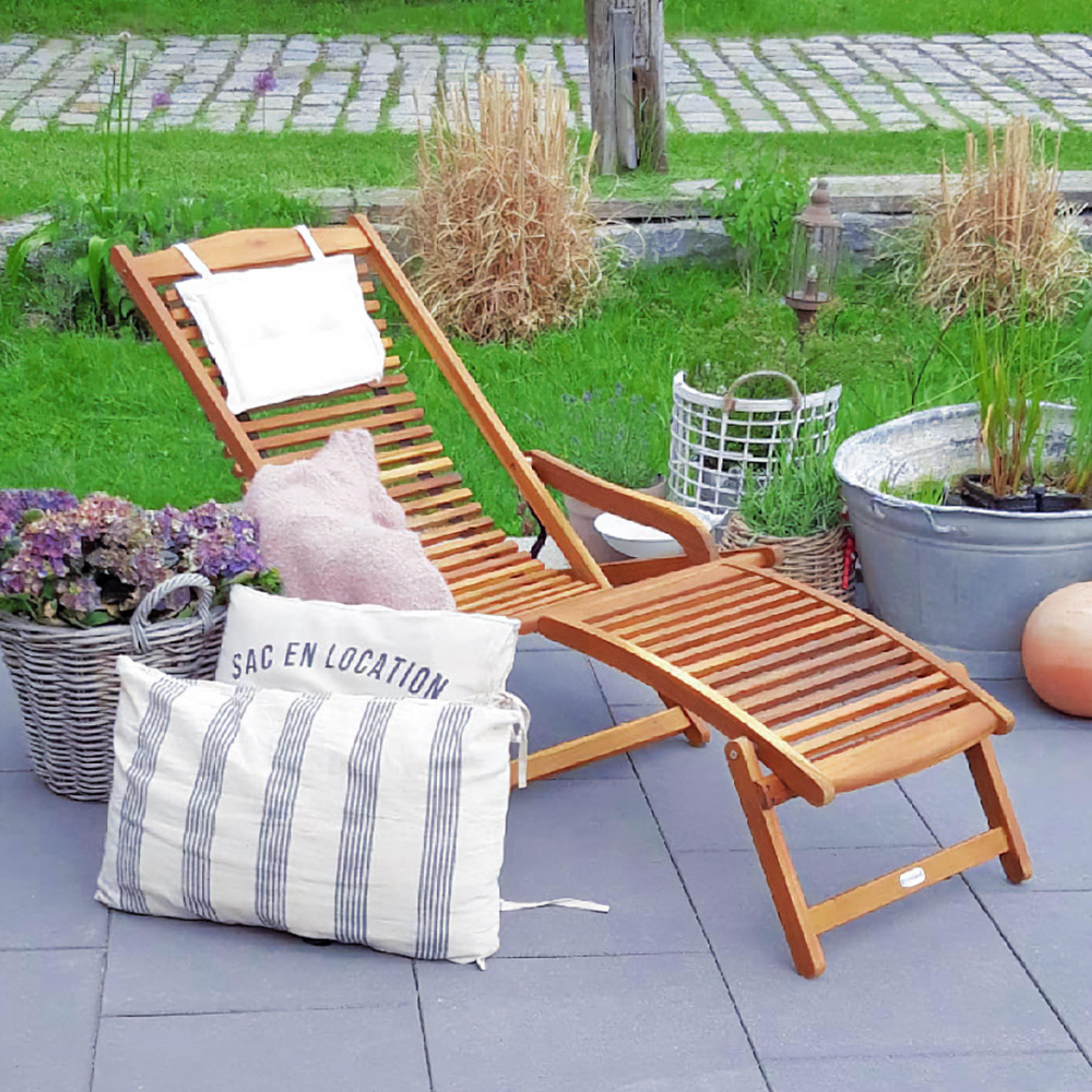 Transat de jardin en bois d'acacia inclinable