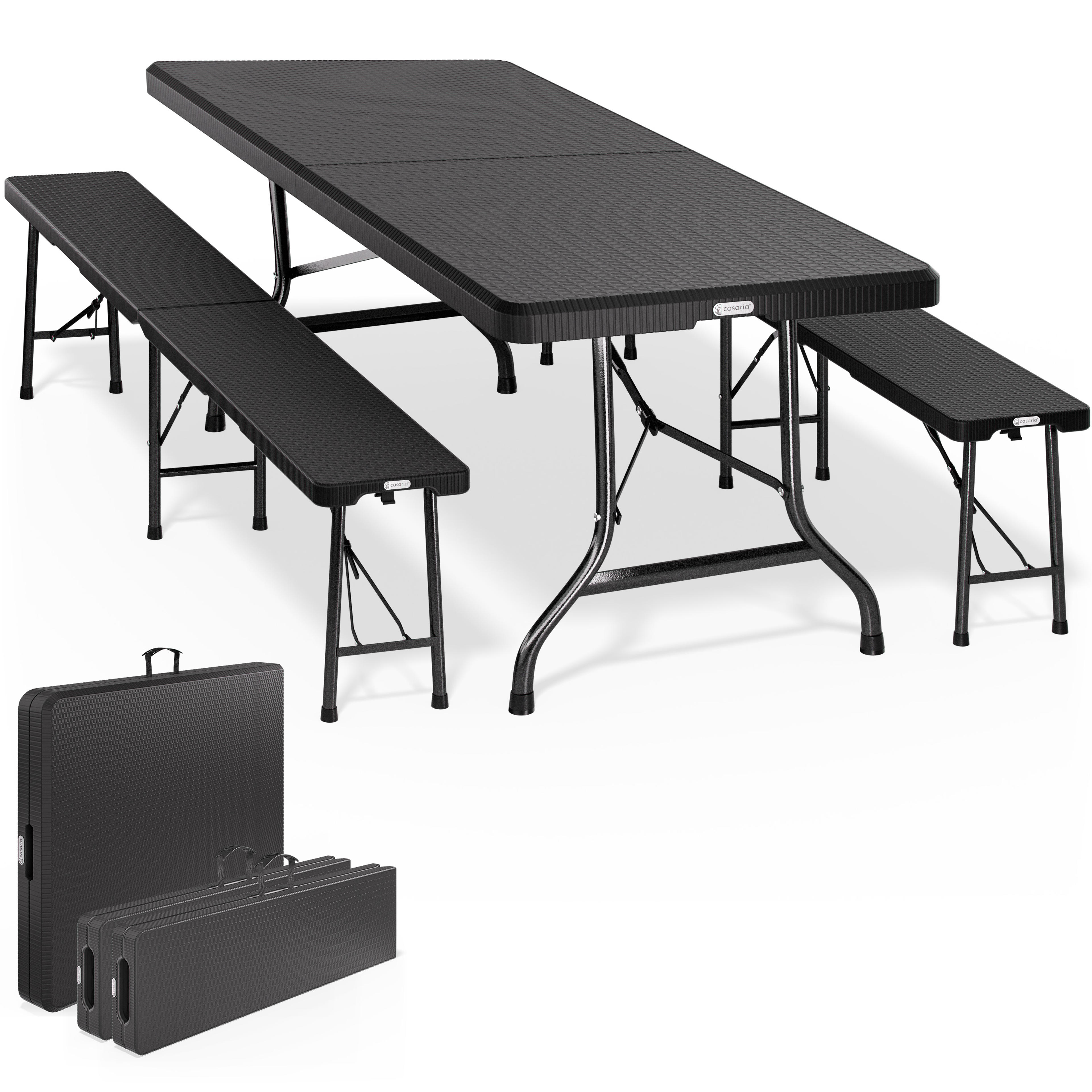 Table et bancs pliants noir 183cm en plastique dur