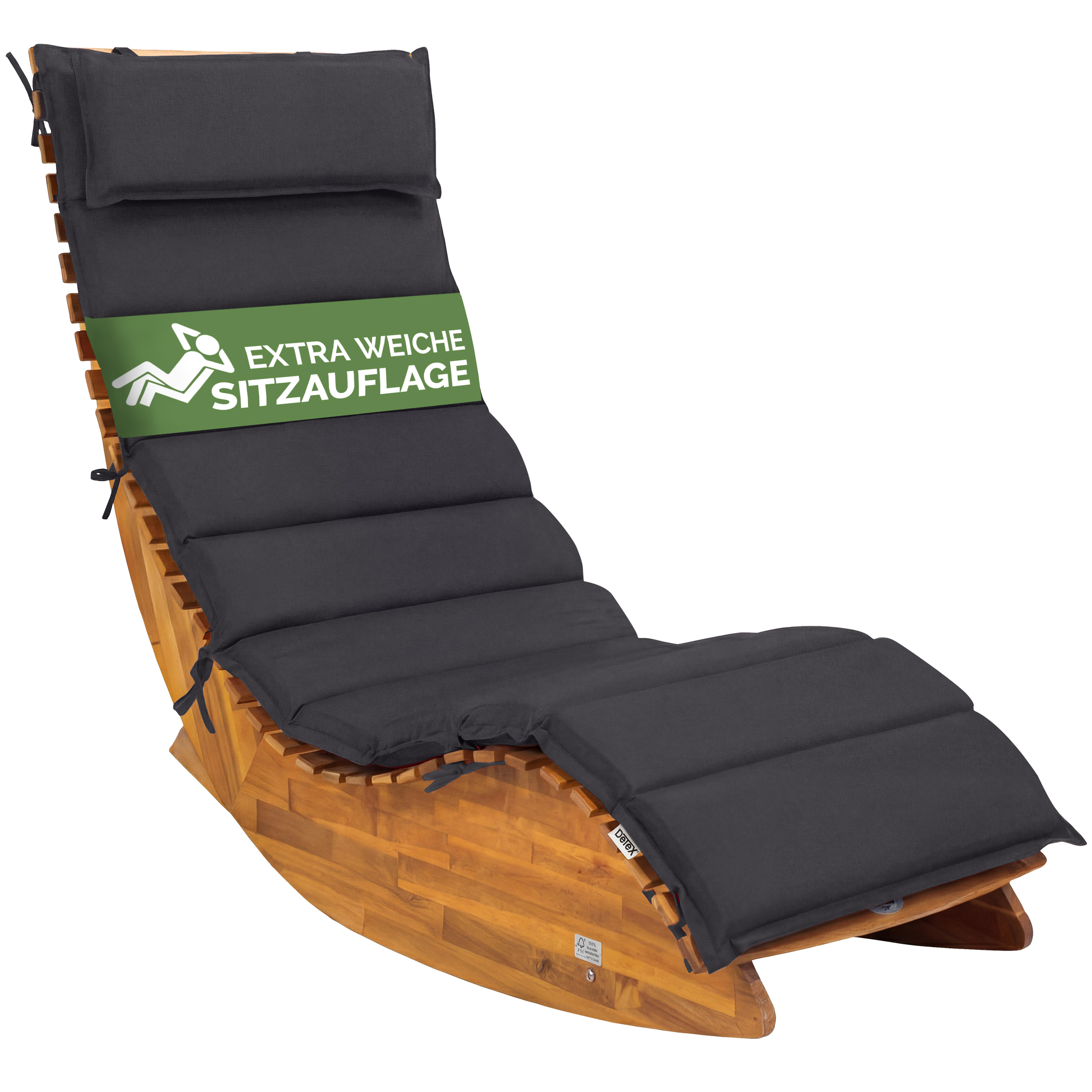 Coussin anthracite 177x58x7cm pour chaise de longue