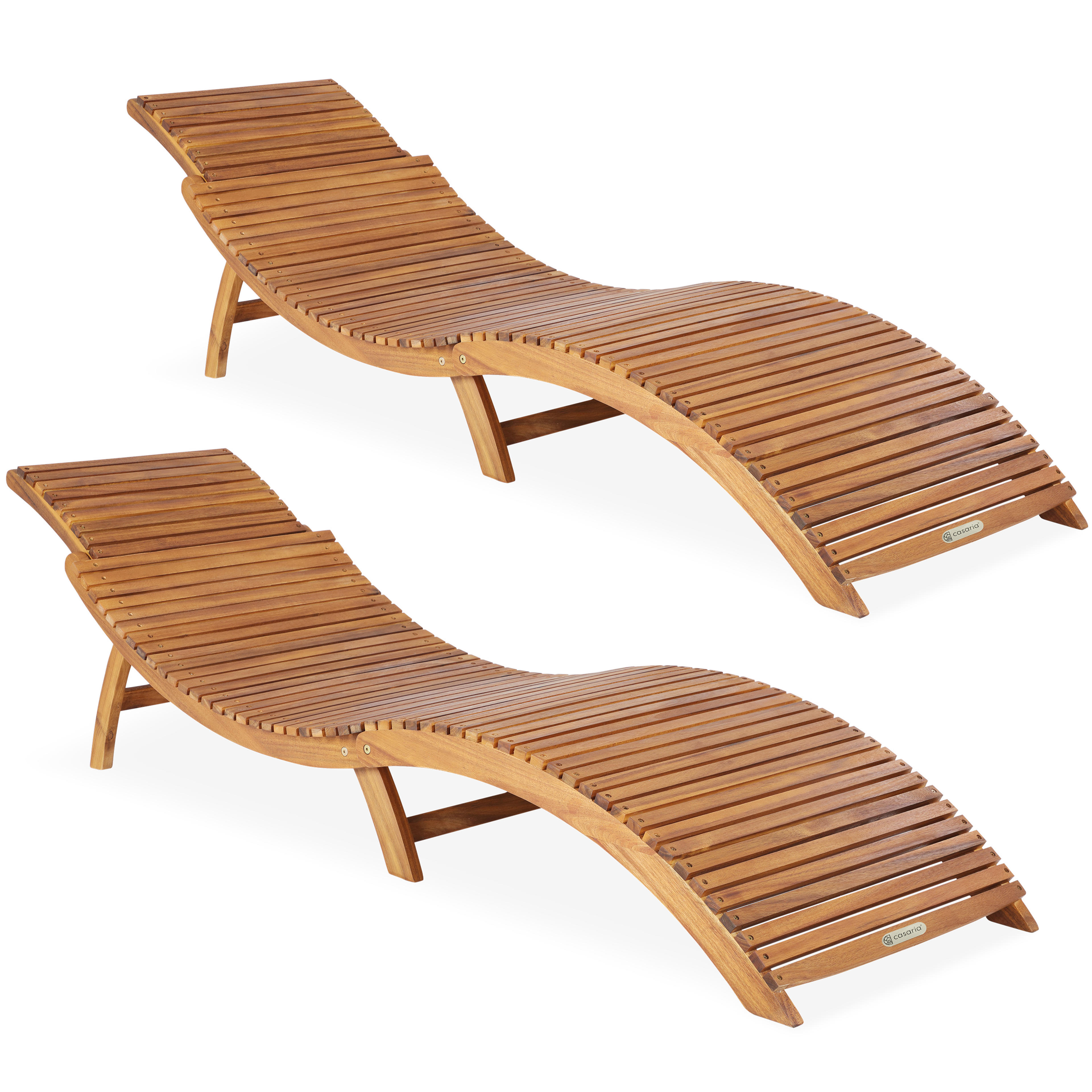 2 x Transat de jardin en bois pliable avec appuie-tête