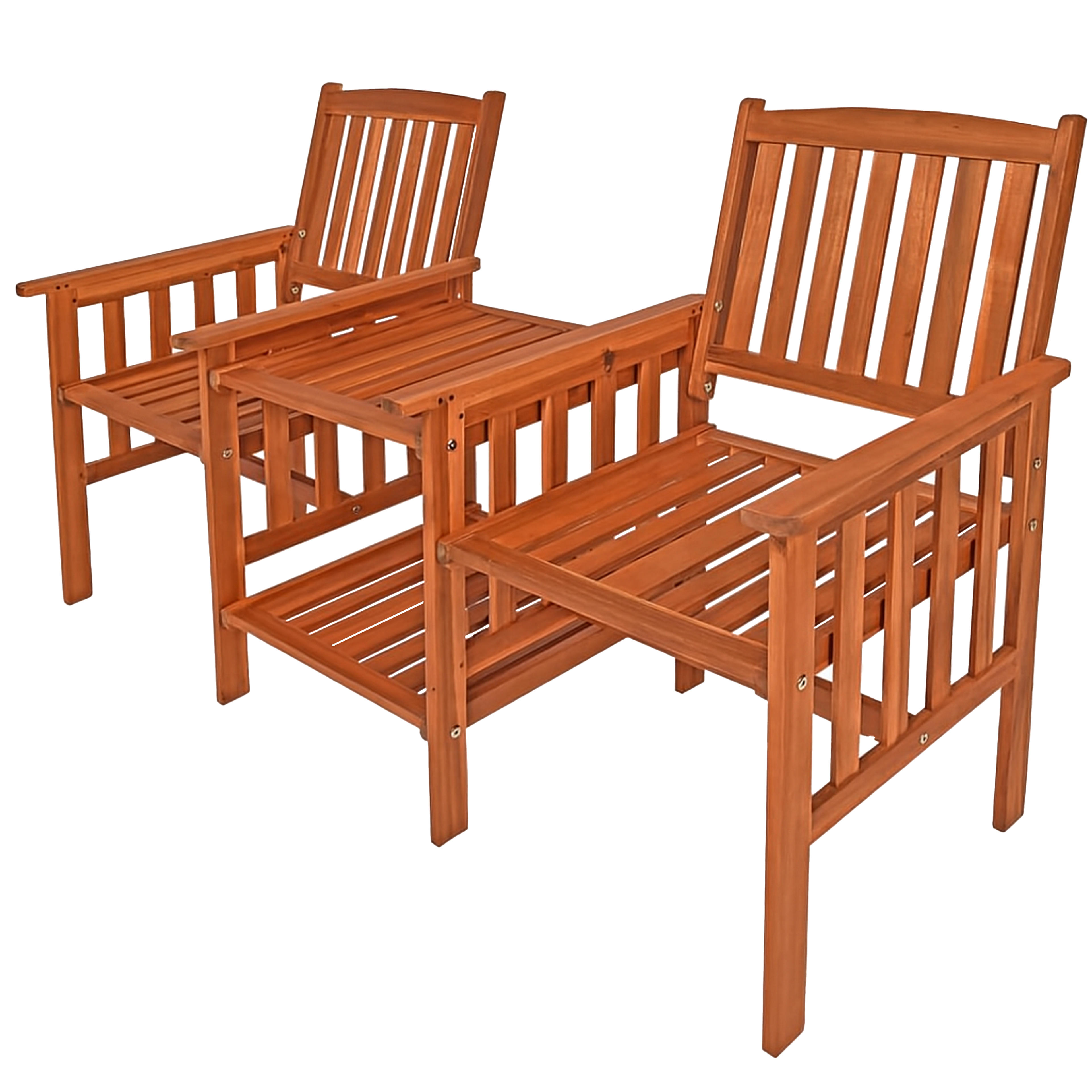 Banc de jardin 2 places bois d'acacia avec table support et accoudoirs jardin