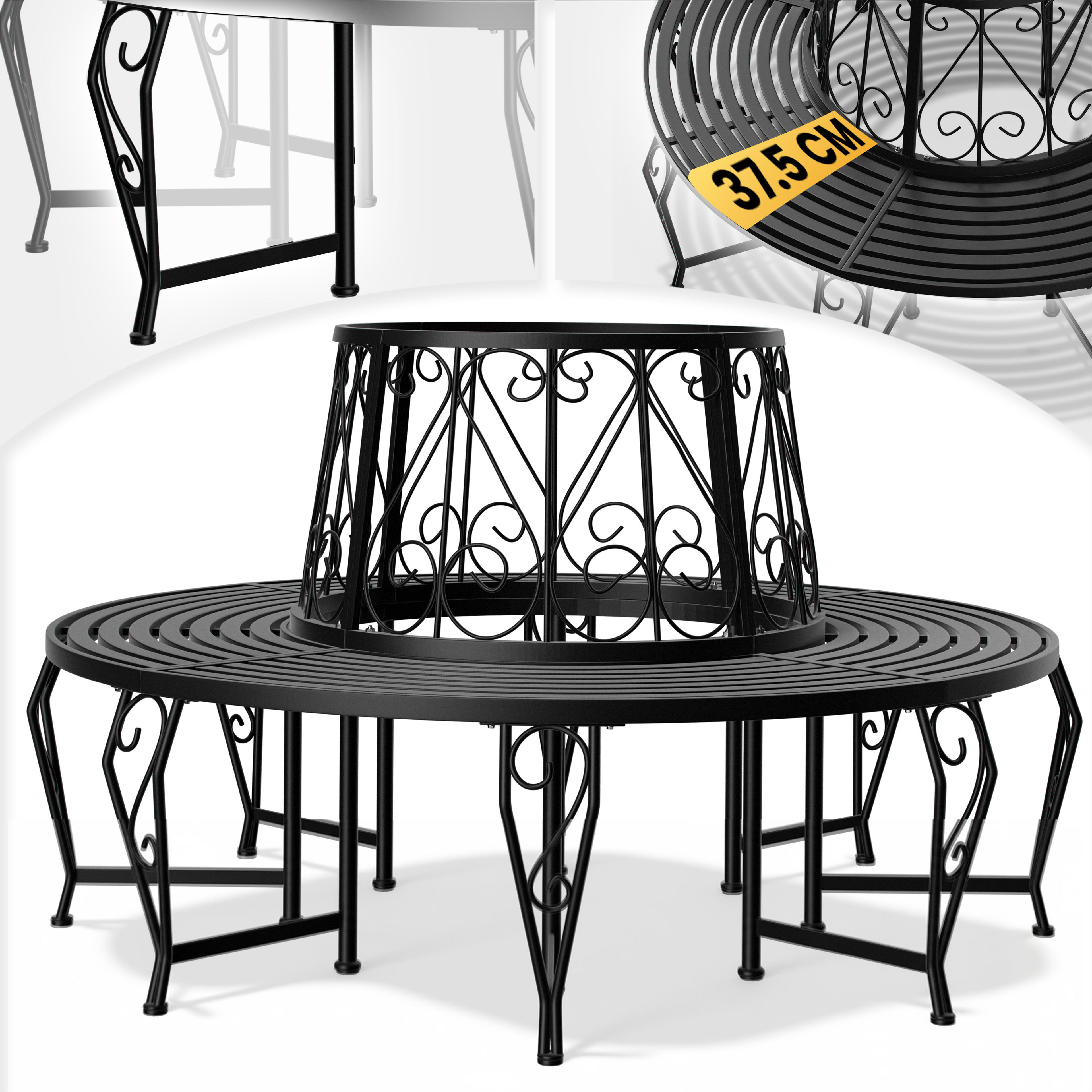 Banc de jardin rond noir Ø160cm en acier laqué