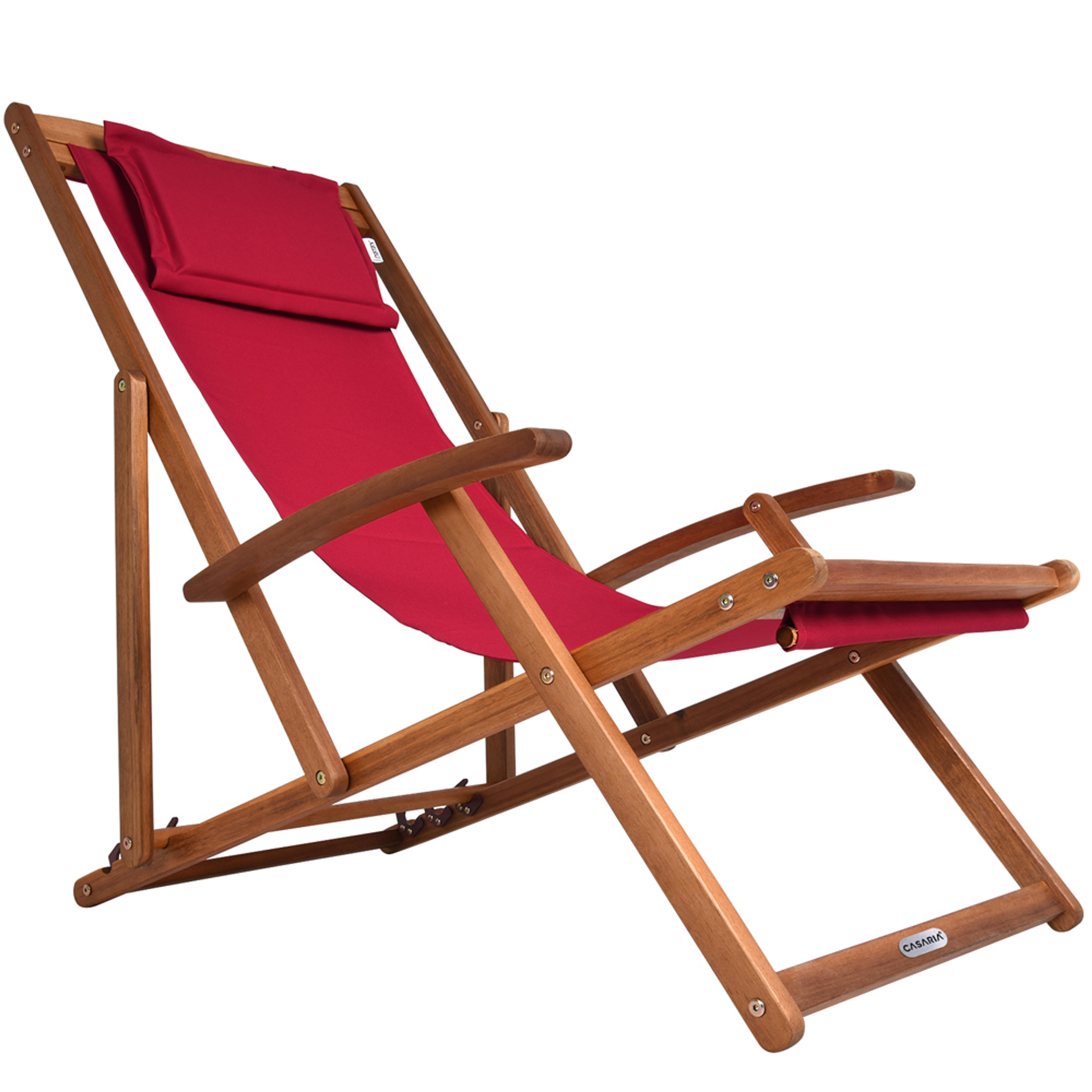 Transat de jardin rouge en bois d'acacia pliable