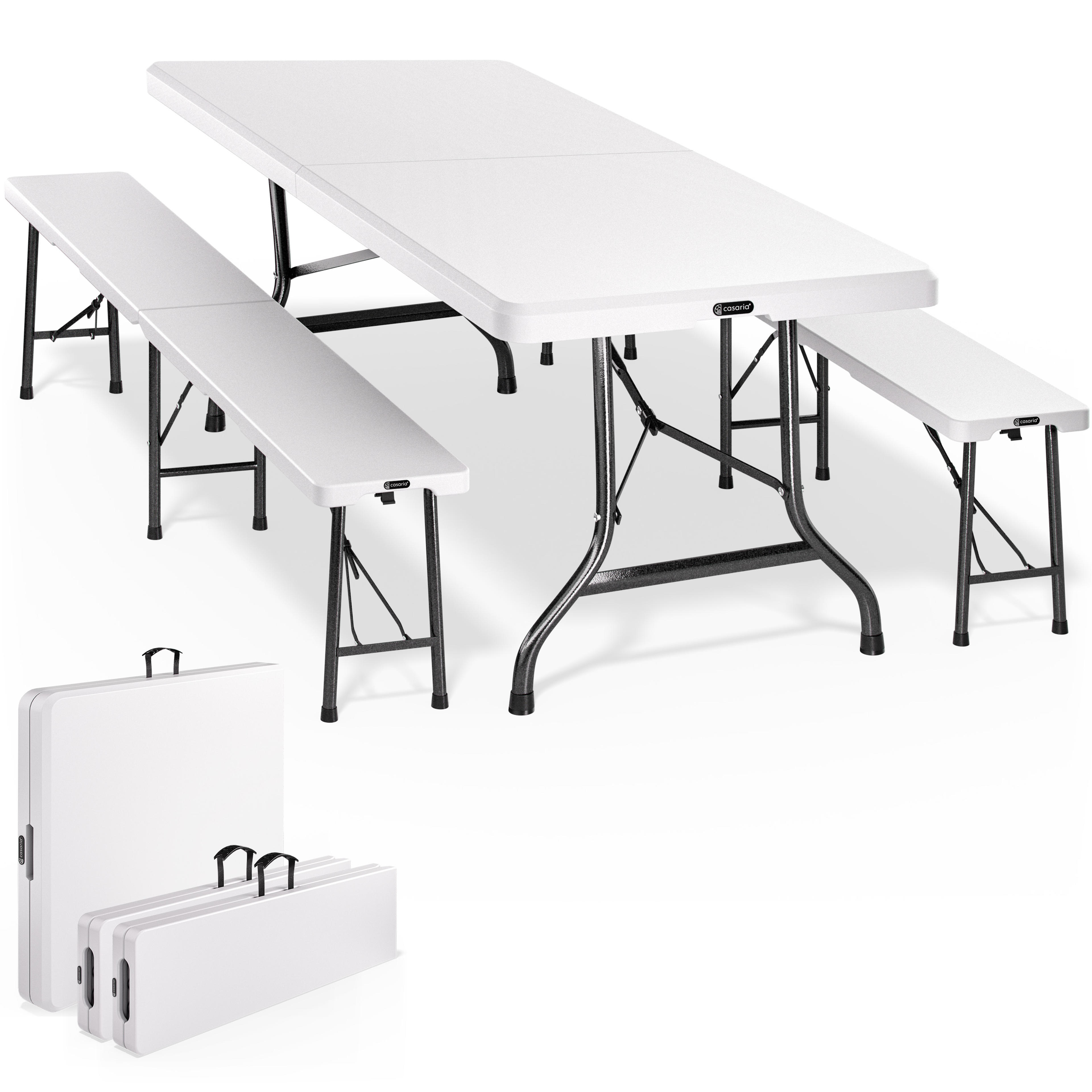 Table et bancs pliants blanc 183cm en plastique dur