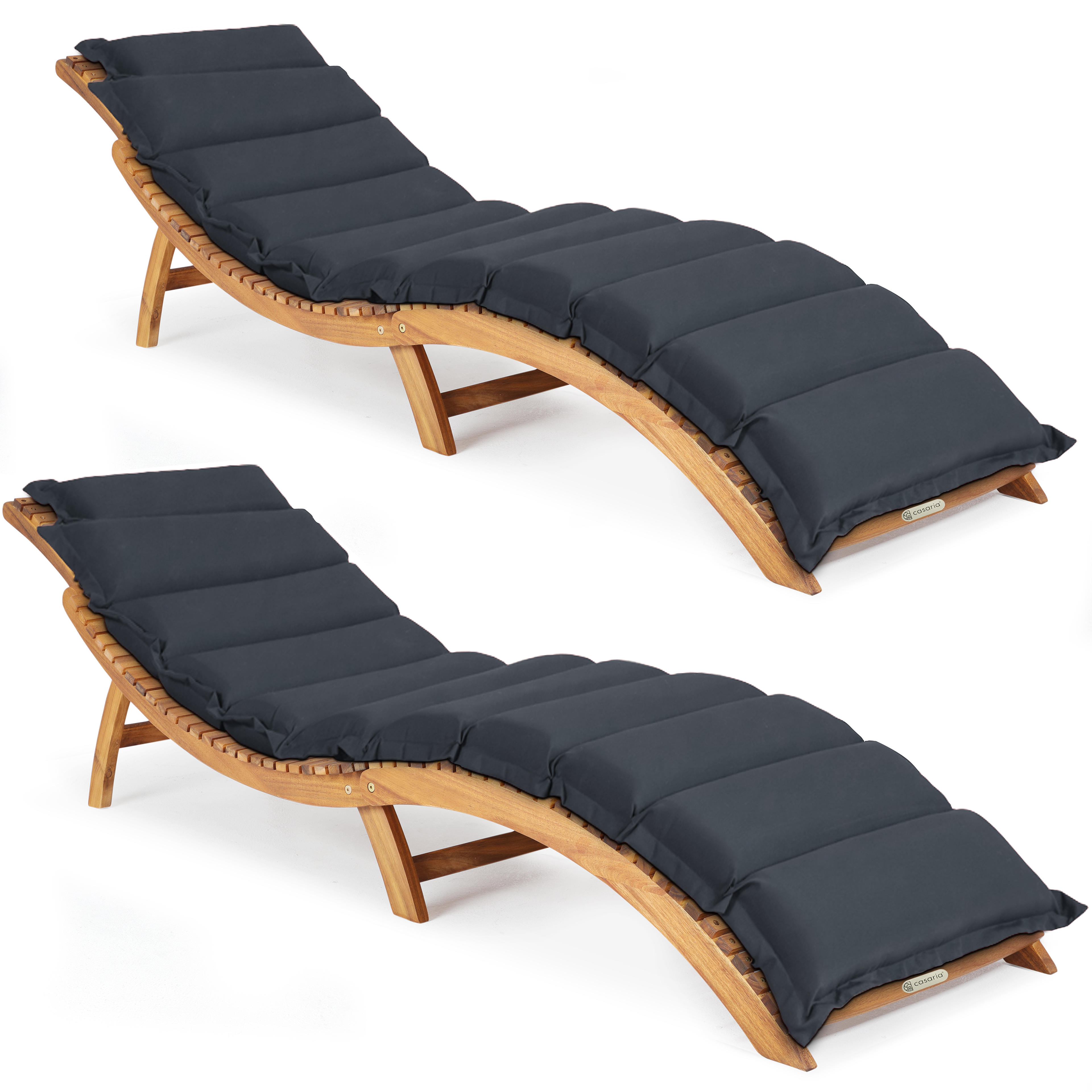 Chaise longue de jardin pliable, lot de 2, acacia certifié FSC® avec housse Anthracite