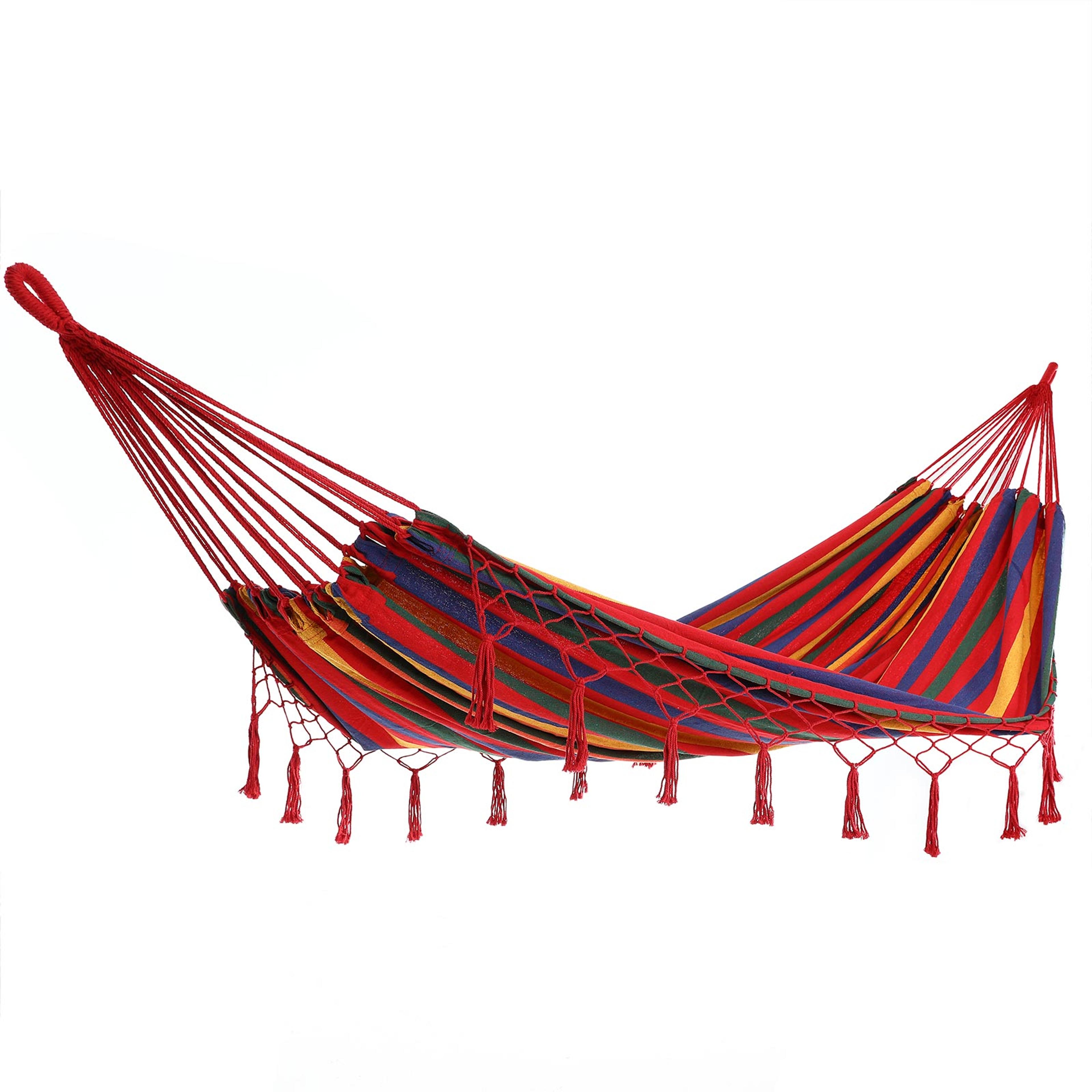 Hamac à franges rouge 210x150cm sac de transport inclus