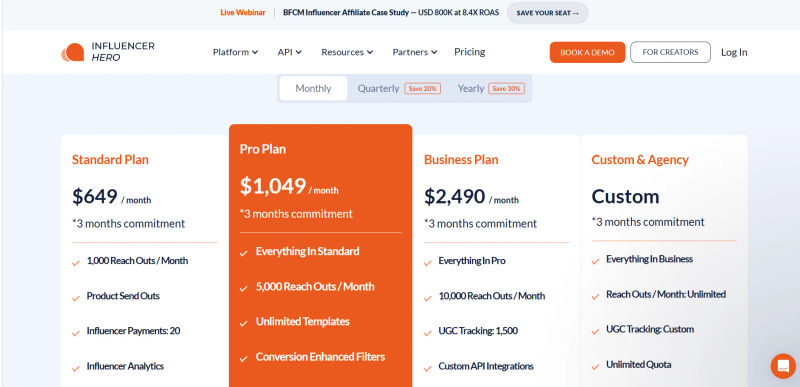 Influencer Hero | Pricing