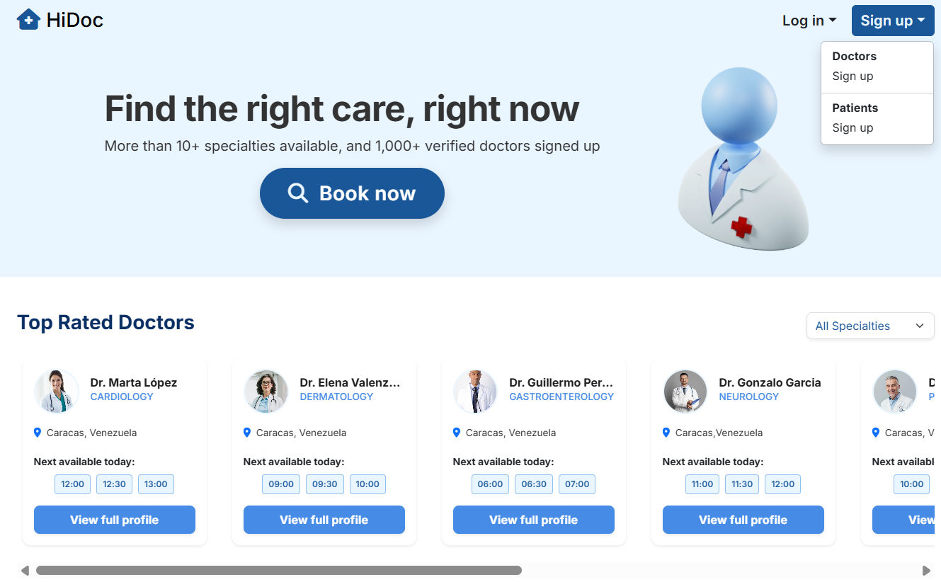 Captura de HIDOC Medical Booking