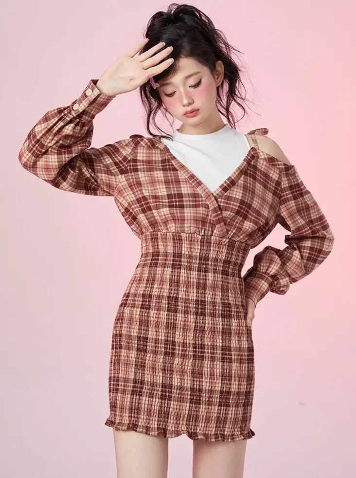 Check Open Shoulder One Piece – Belchic