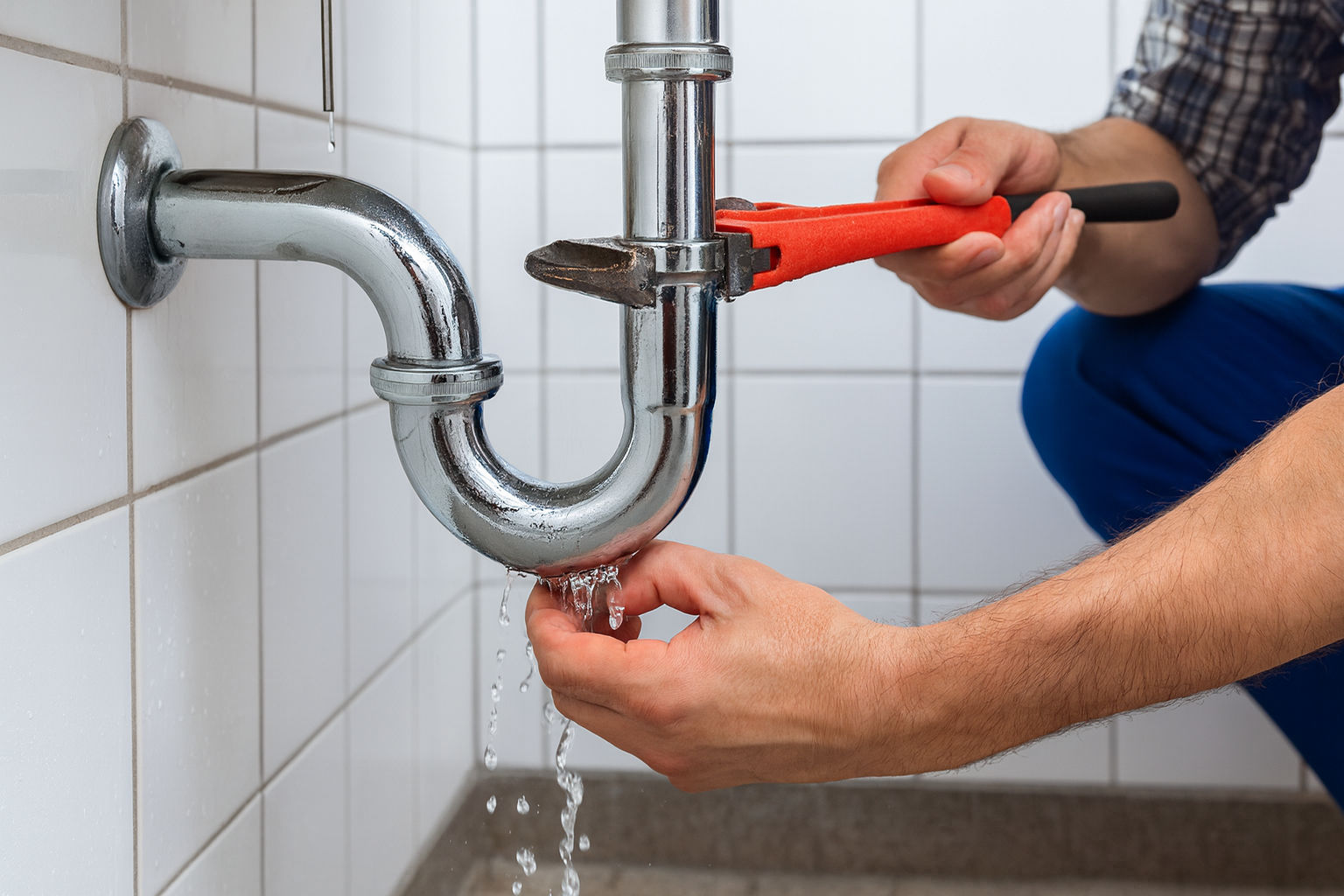 Professional plumber working