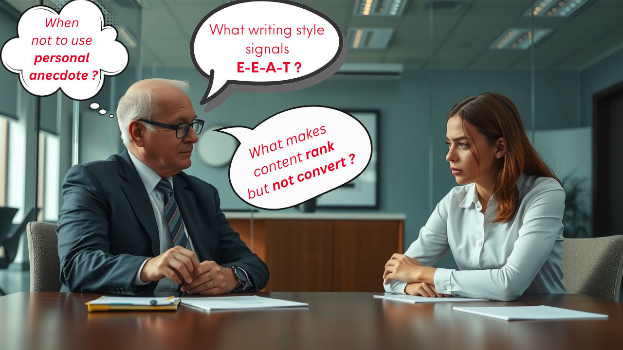 content manager asking writer some tough  questions on writing nuances. showing how most writer creates a friction in content publishing workflow 