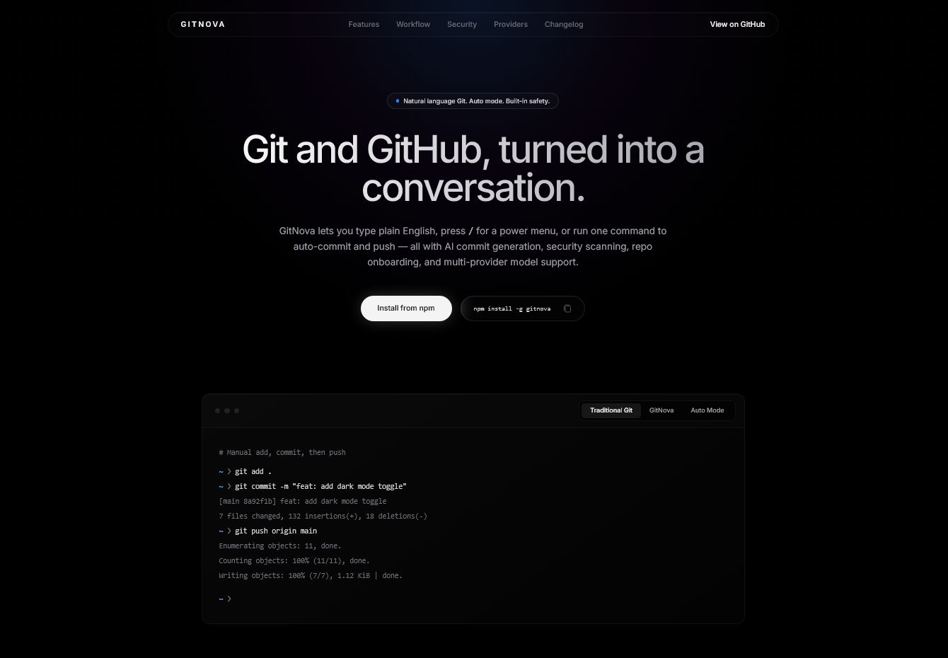 GitNova Interface Mockup
