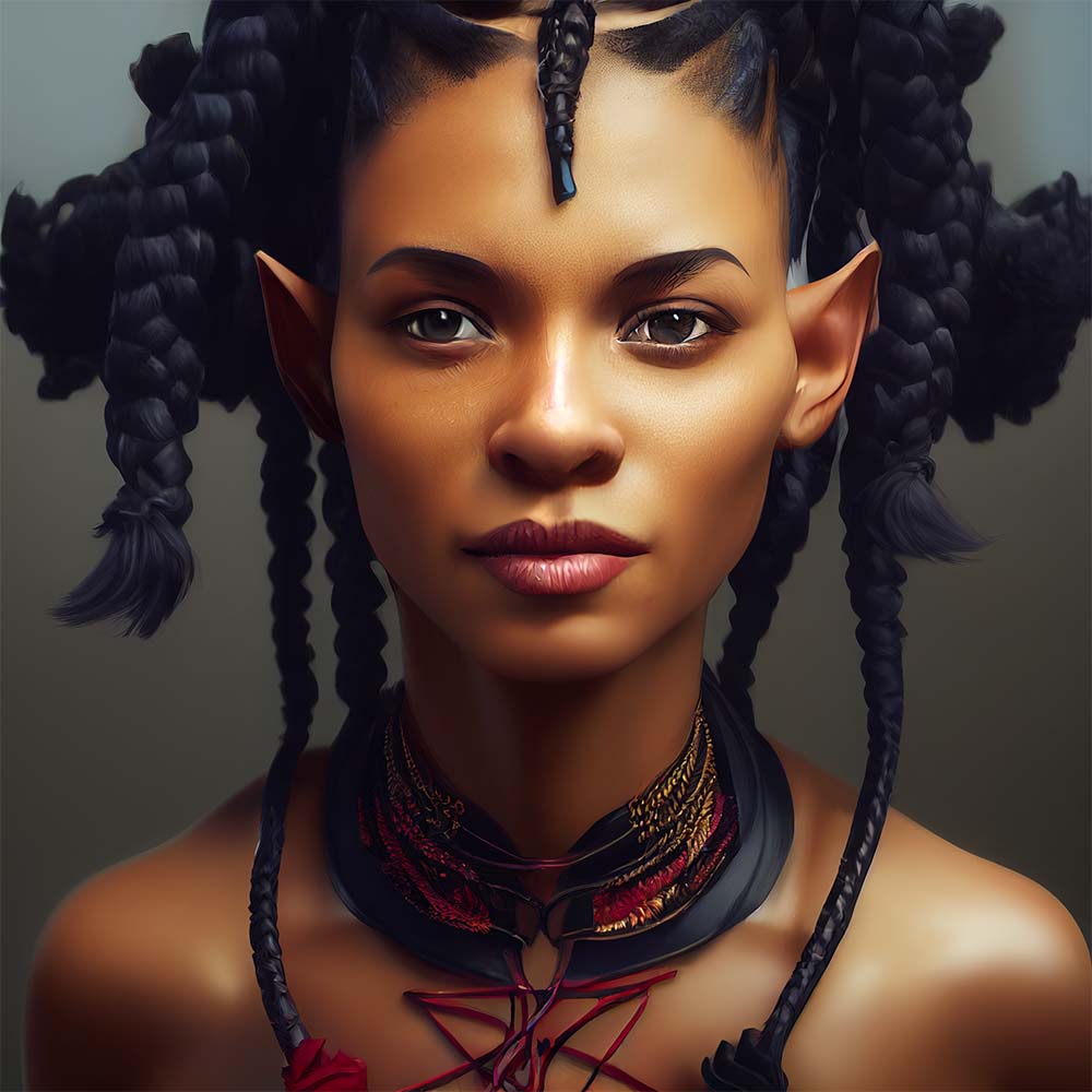 Portrait of an Urban Black or Melanated Female Elf