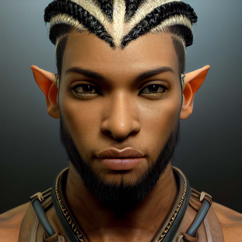 Portrait of an Urban Black or Melanated Male Elf