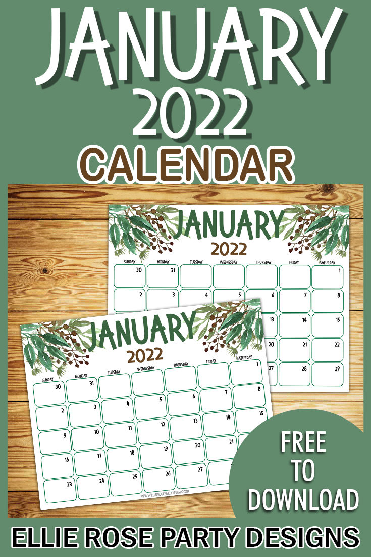 Free Fun Fridays 2022 Schedule Free 2022 January Monthly Calendar - Ellierosepartydesigns.com