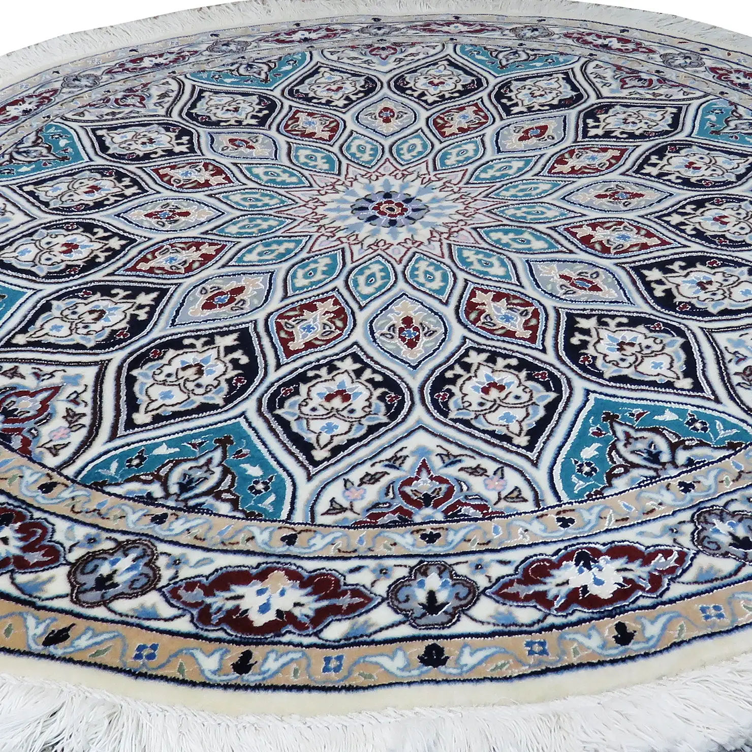 فرش دستبافت نایین دایره نقشه گنبد ۶ لا گل ابریشم – (قطر ۱۳۵ سانتیمتر) – کد ۹۱۹