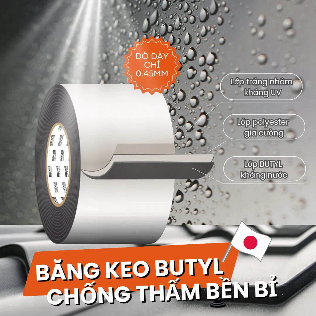 Butyl Maxell 9839 màng chống thấm mặt nhôm cho vị trí lộ thiên